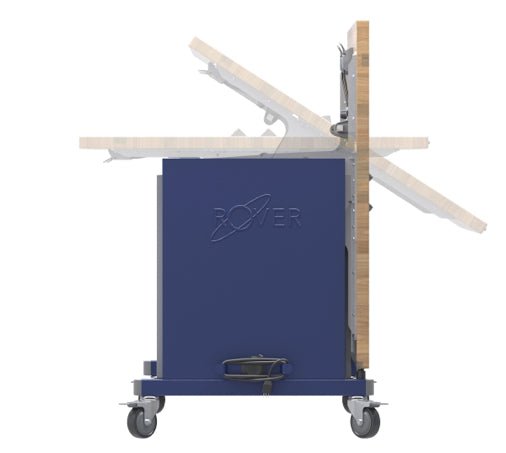 Haskell Education Rover Table with Butcher Block Retractable top, 2 Bin Storage Modules with Bins, 6 Stools (RV1SBxxxB) - SchoolOutlet