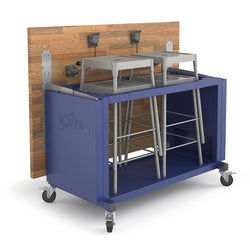 Haskell Education Rover Mobile Makerspace Table with Butcher Block Retractable Top, 4 Stools and Locking Casters - 60"W x 42"D (RV1Sxxx.4260)