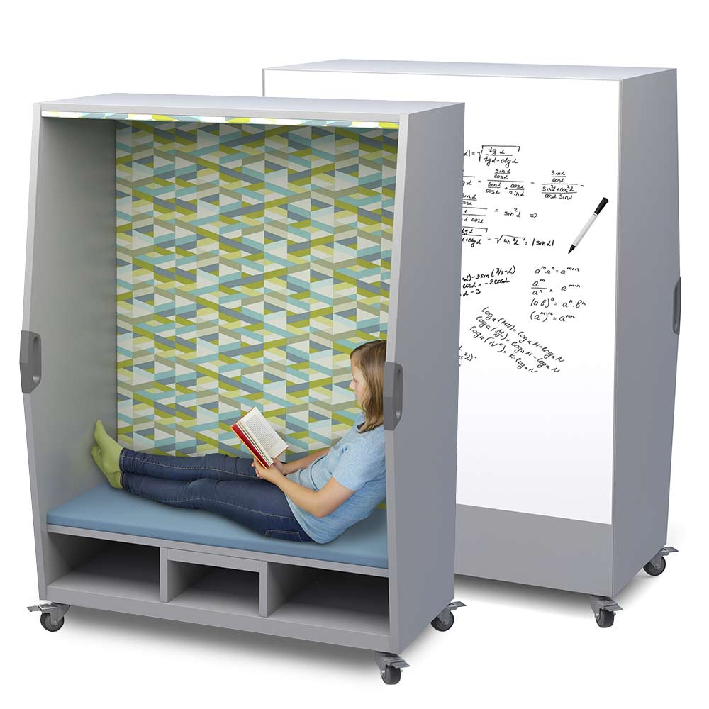 Haskell Education Explorer Series Think Nook, Fabric Seat, Back & Ceiling, Cubby Storage, Magnetic White Board Backing - 47"W x 66"H x 26.5"D (THKNK01) - SchoolOutlet