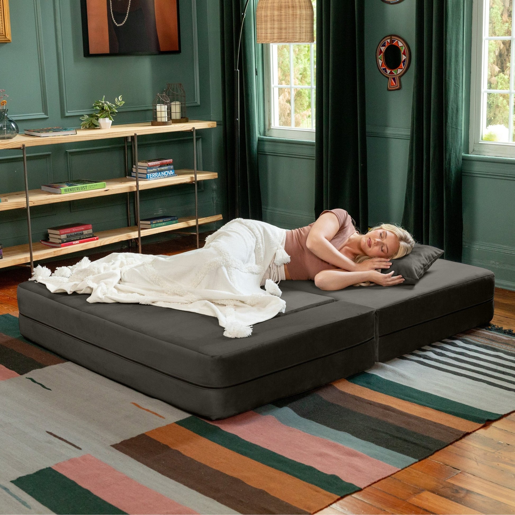 Jaxx Zipline Convertible Sleeper Loveseat & Ottomans (16386) - SchoolOutlet