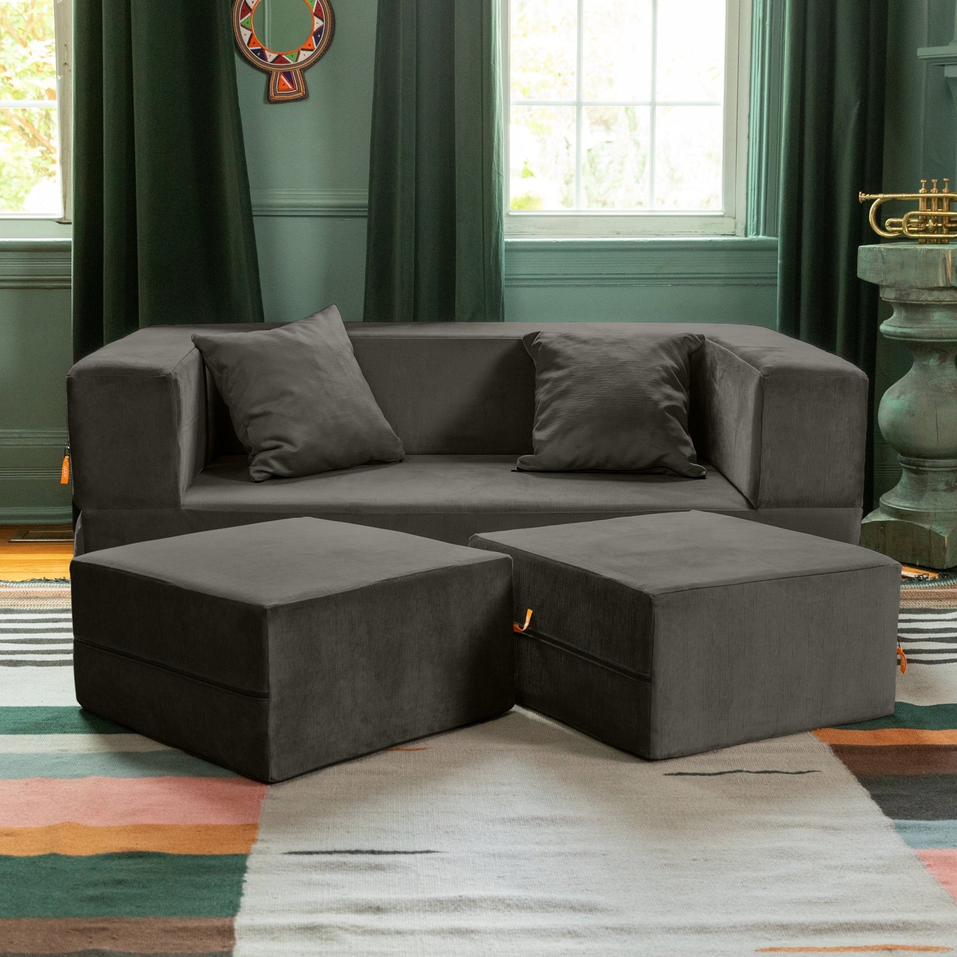 Jaxx Zipline Convertible Sleeper Loveseat & Ottomans (16386) - SchoolOutlet