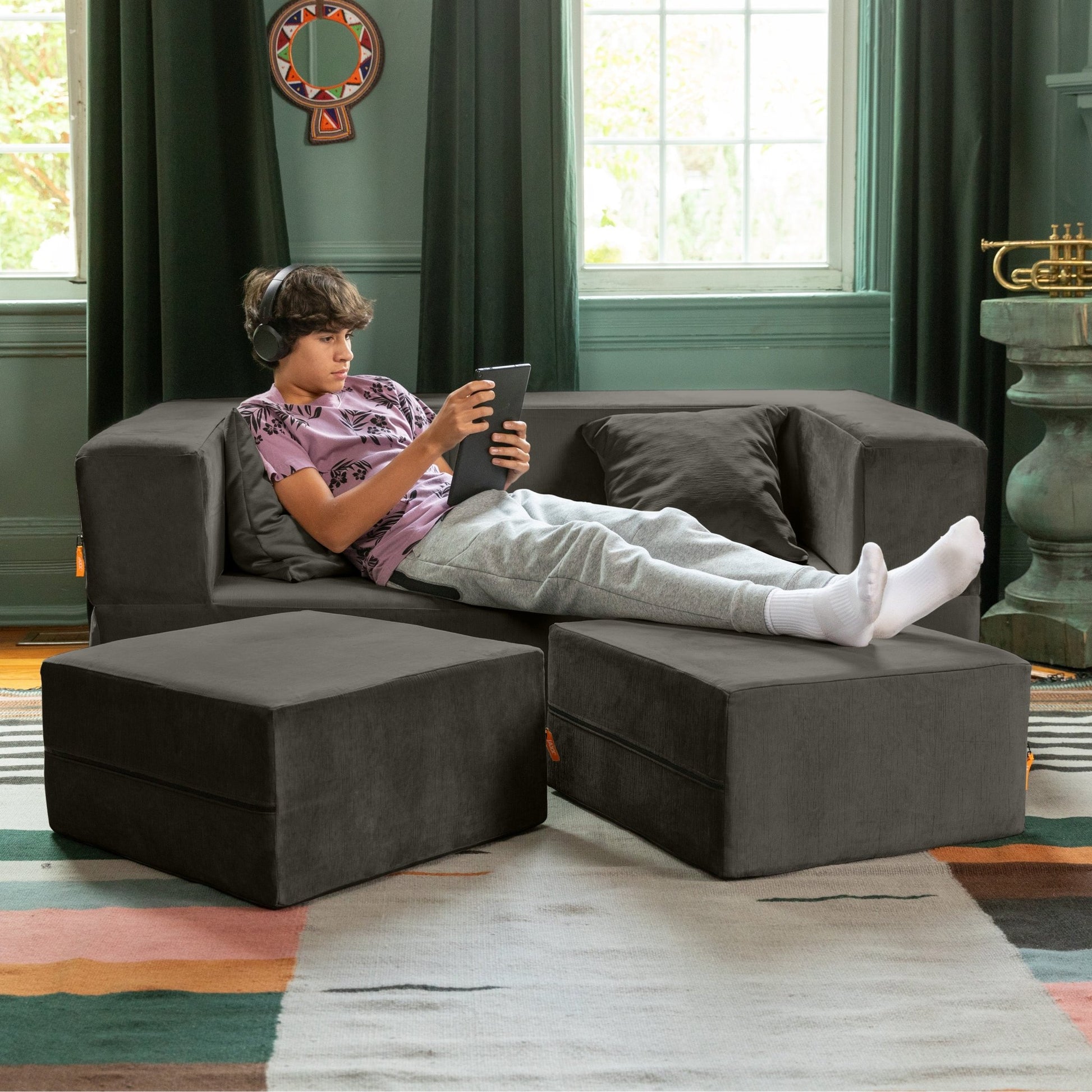 Jaxx Zipline Convertible Sleeper Loveseat & Ottomans (16386) - SchoolOutlet