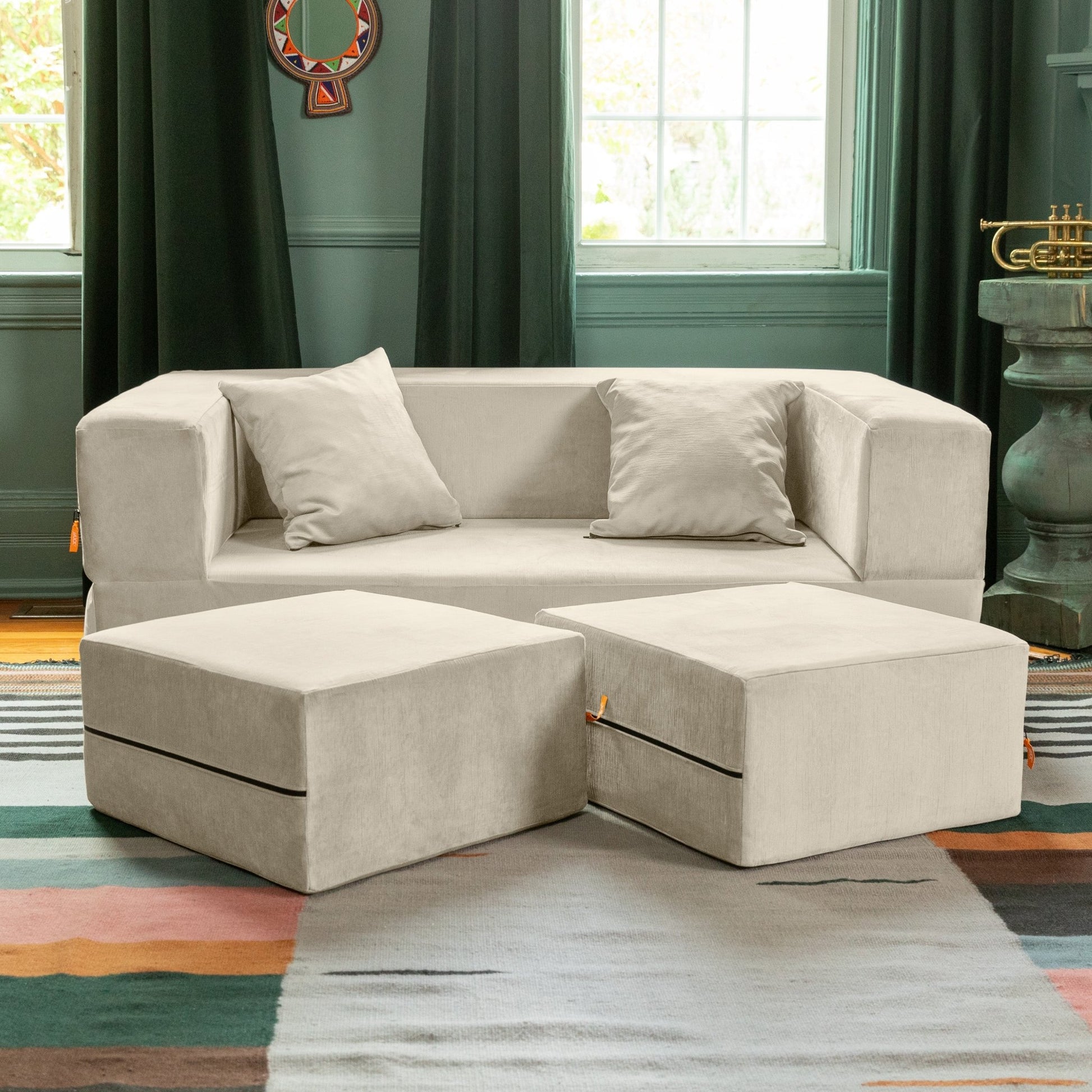 Jaxx Zipline Convertible Sleeper Loveseat & Ottomans (16386) - SchoolOutlet