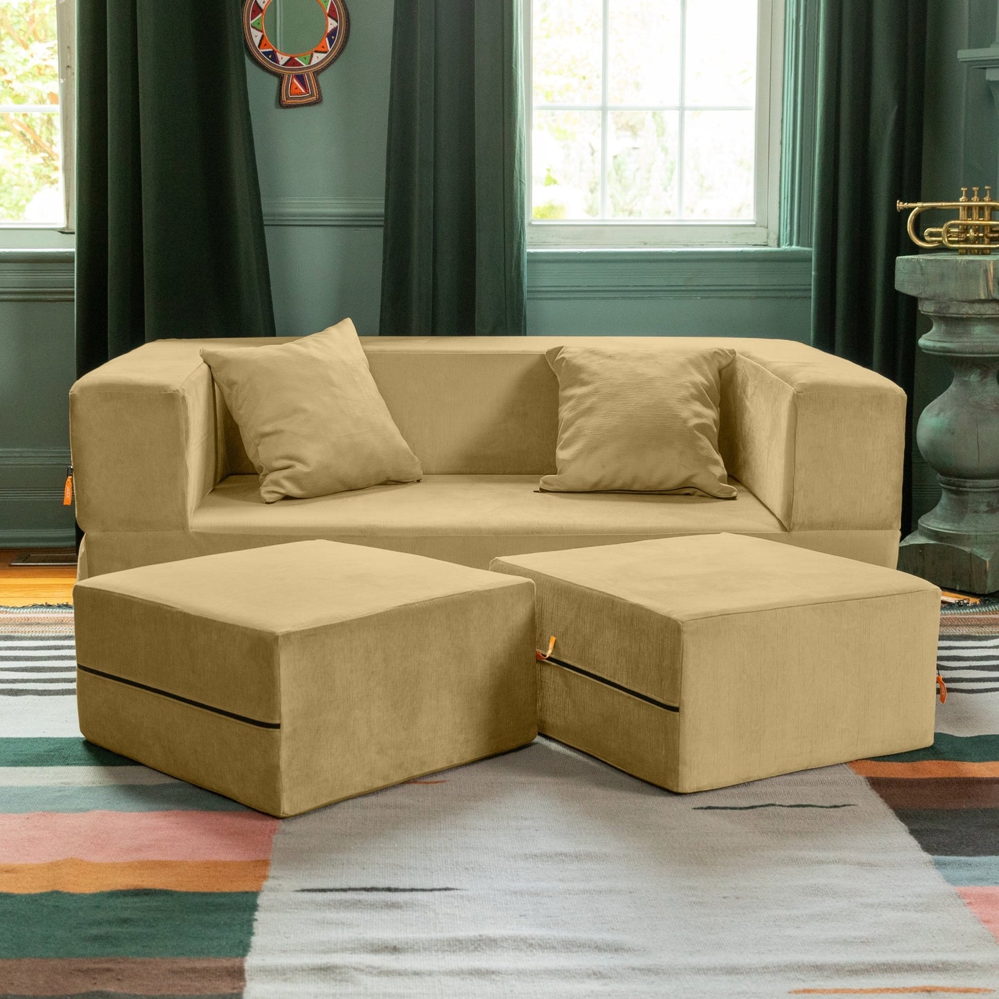 Jaxx Zipline Convertible Sleeper Loveseat & Ottomans (16386) - SchoolOutlet
