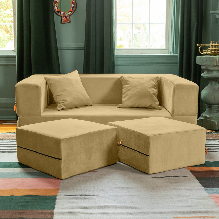 Jaxx Zipline Convertible Sleeper Loveseat & Ottomans (16386) - SchoolOutlet