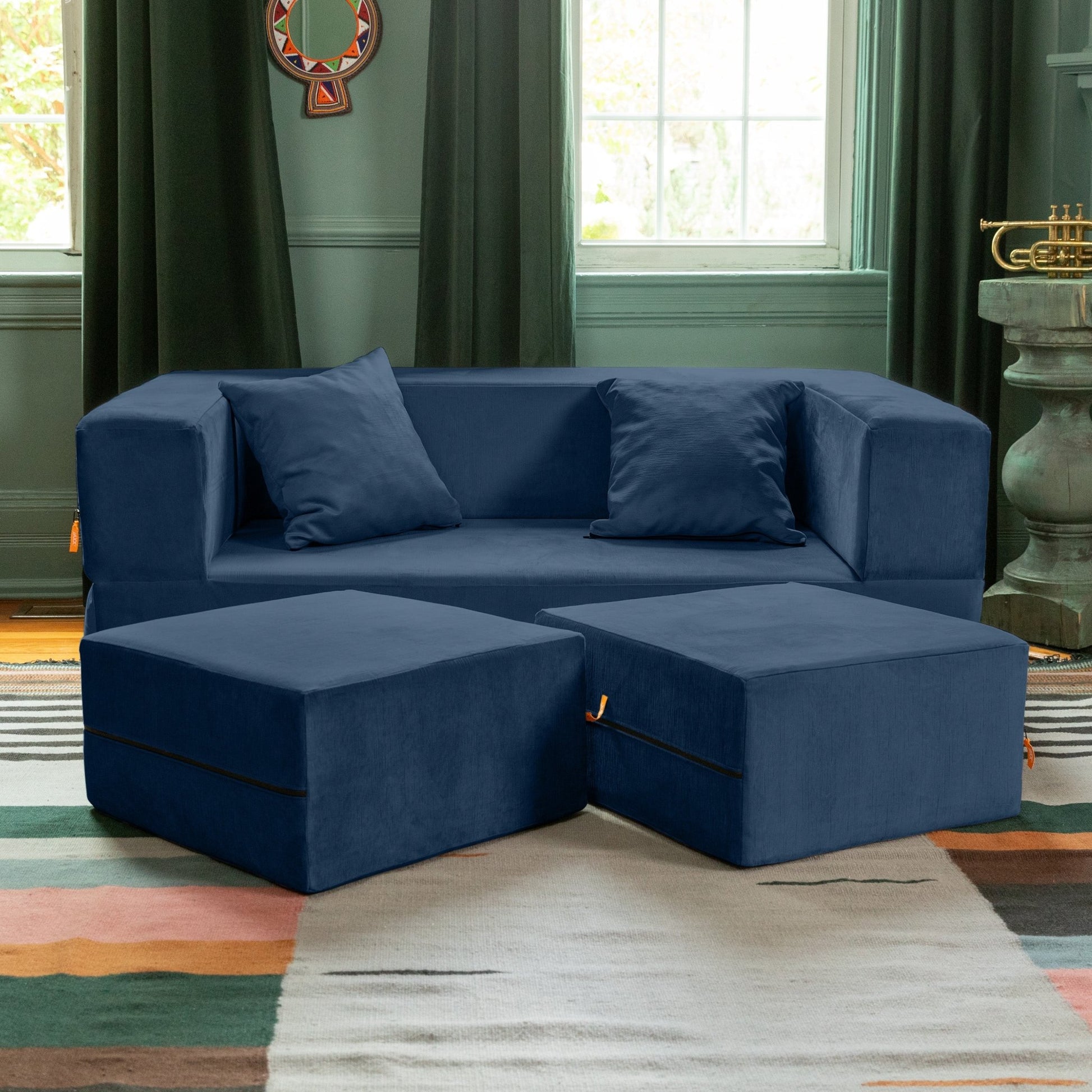 Jaxx Zipline Convertible Sleeper Loveseat & Ottomans (16386) - SchoolOutlet