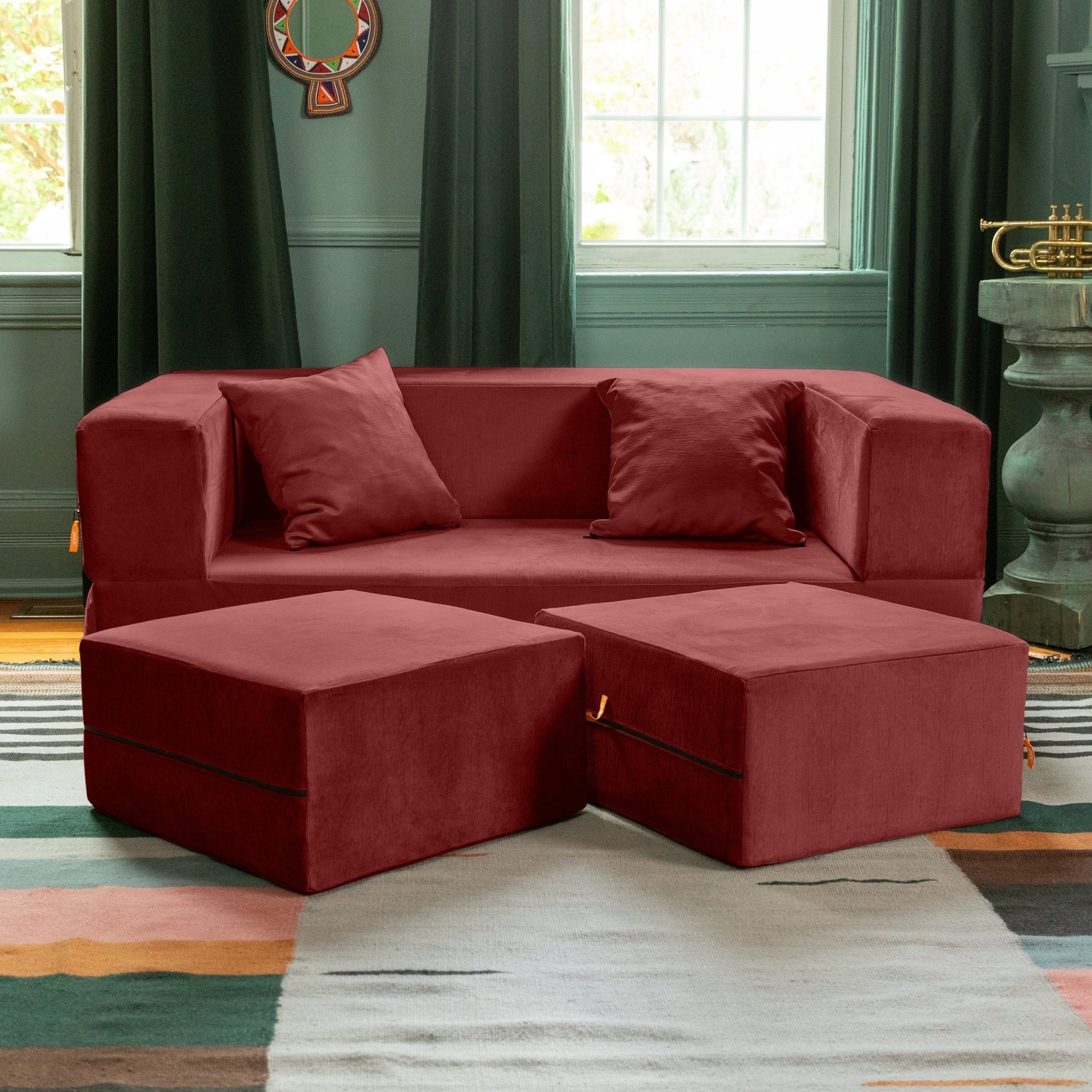 Jaxx Zipline Convertible Sleeper Loveseat & Ottomans (16386) - SchoolOutlet