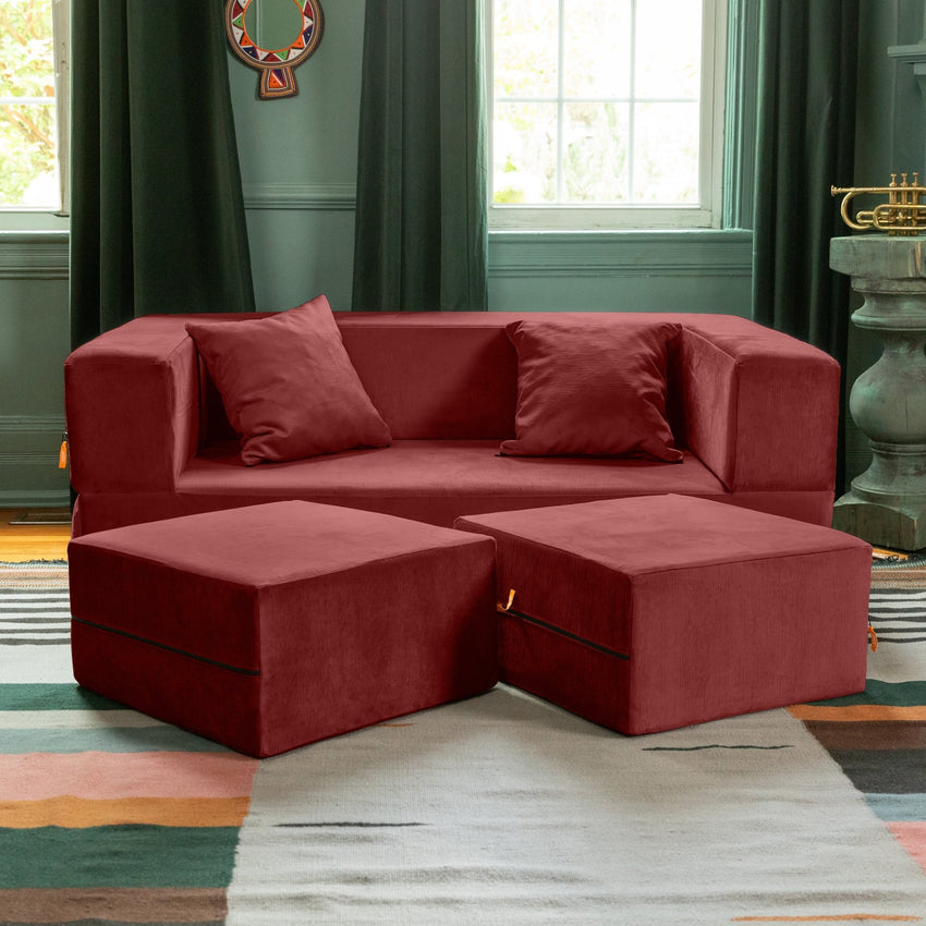 Jaxx Zipline Convertible Sleeper Loveseat & Ottomans (16386) - SchoolOutlet