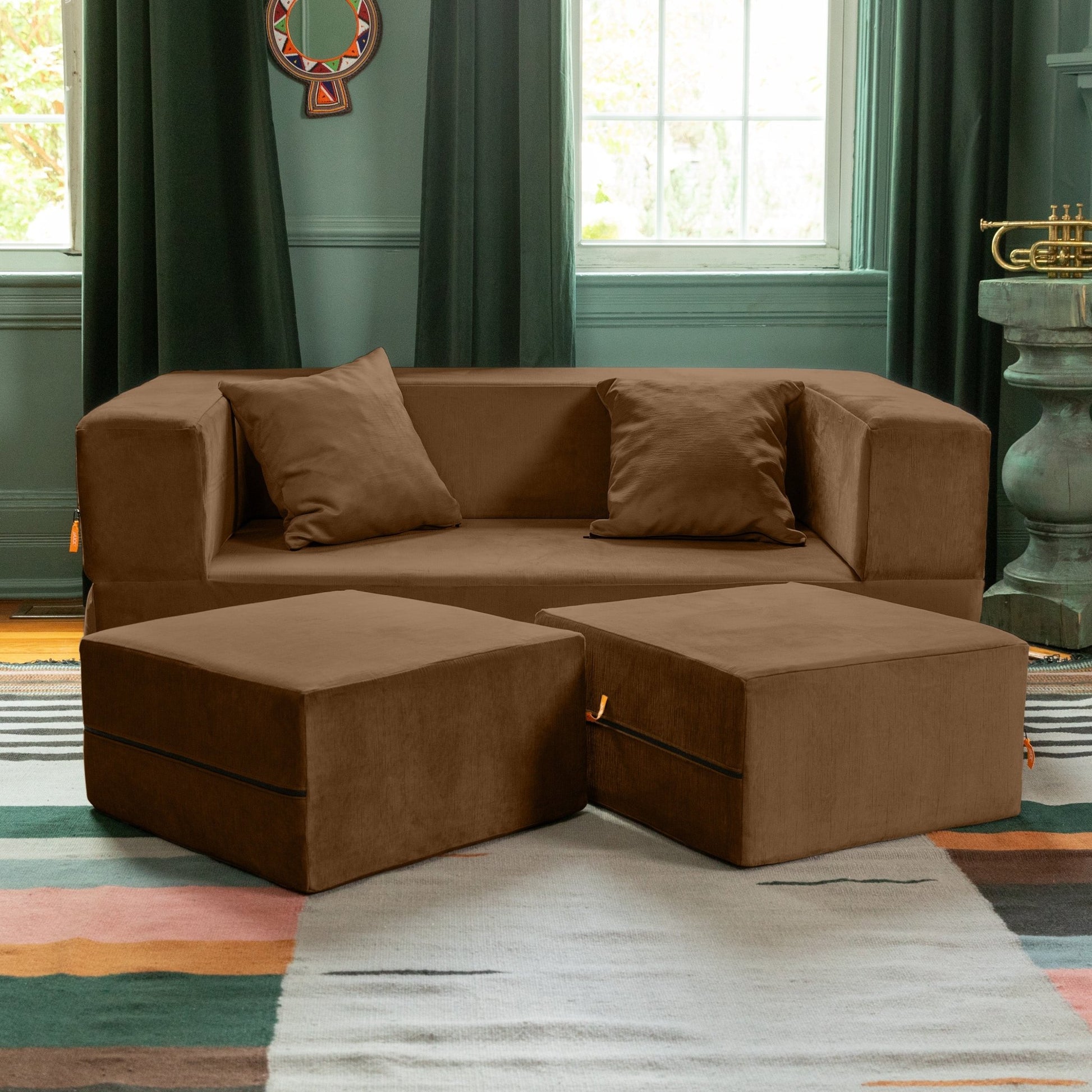Jaxx Zipline Convertible Sleeper Loveseat & Ottomans (16386) - SchoolOutlet