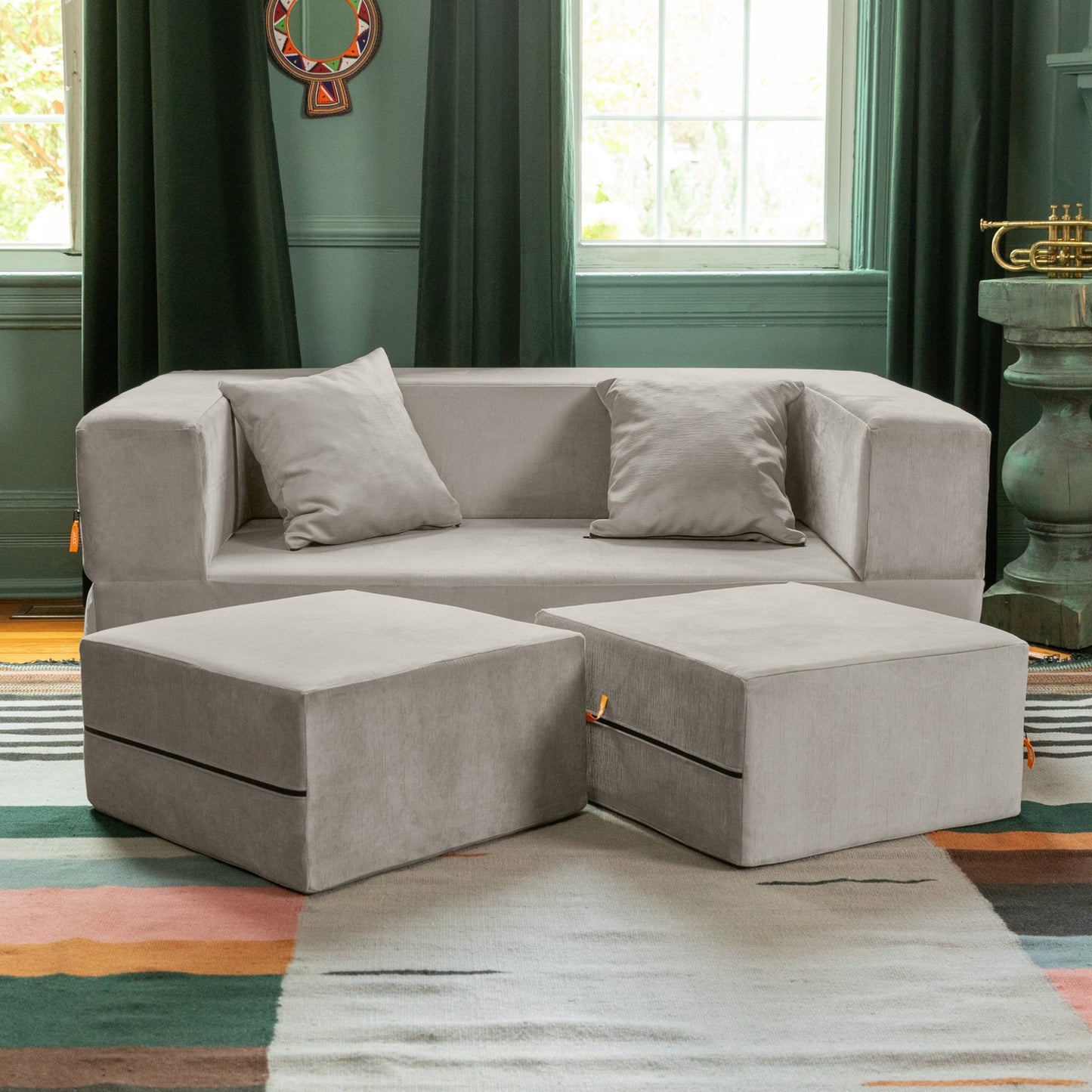 Jaxx Zipline Convertible Sleeper Loveseat & Ottomans (16386) - SchoolOutlet
