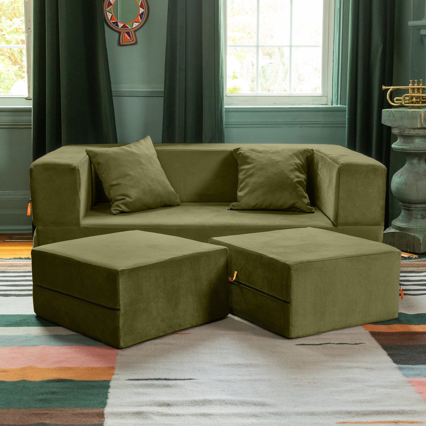 Jaxx Zipline Convertible Sleeper Loveseat & Ottomans (16386) - SchoolOutlet