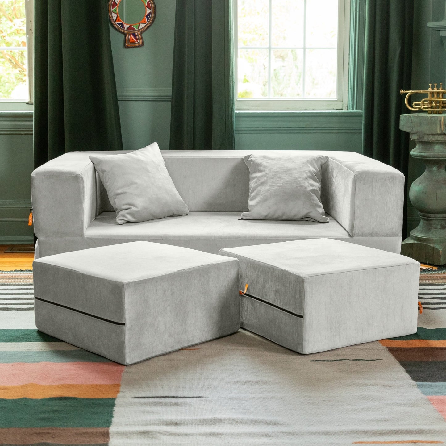 Jaxx Zipline Convertible Sleeper Loveseat & Ottomans (16386) - SchoolOutlet