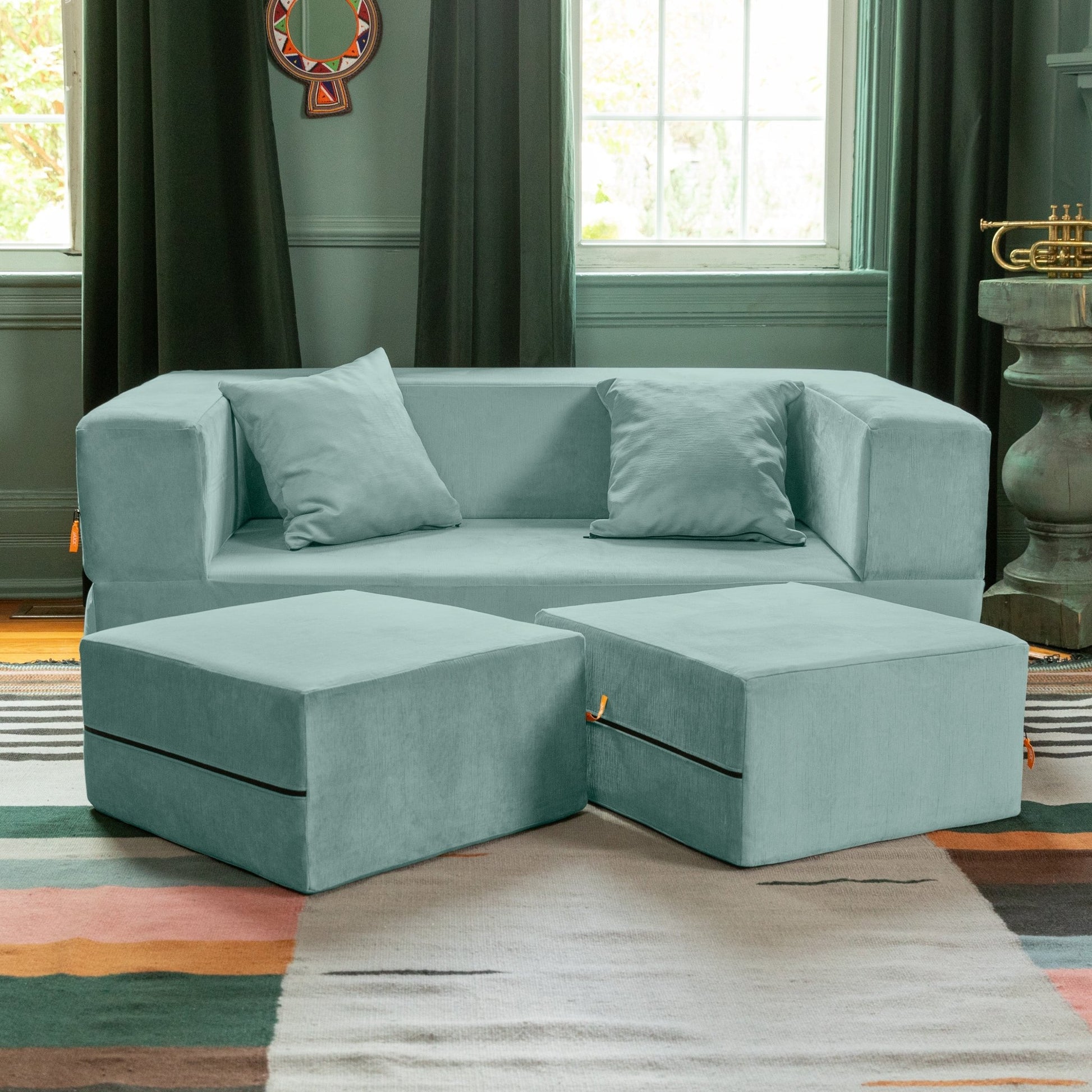 Jaxx Zipline Convertible Sleeper Loveseat & Ottomans (16386) - SchoolOutlet