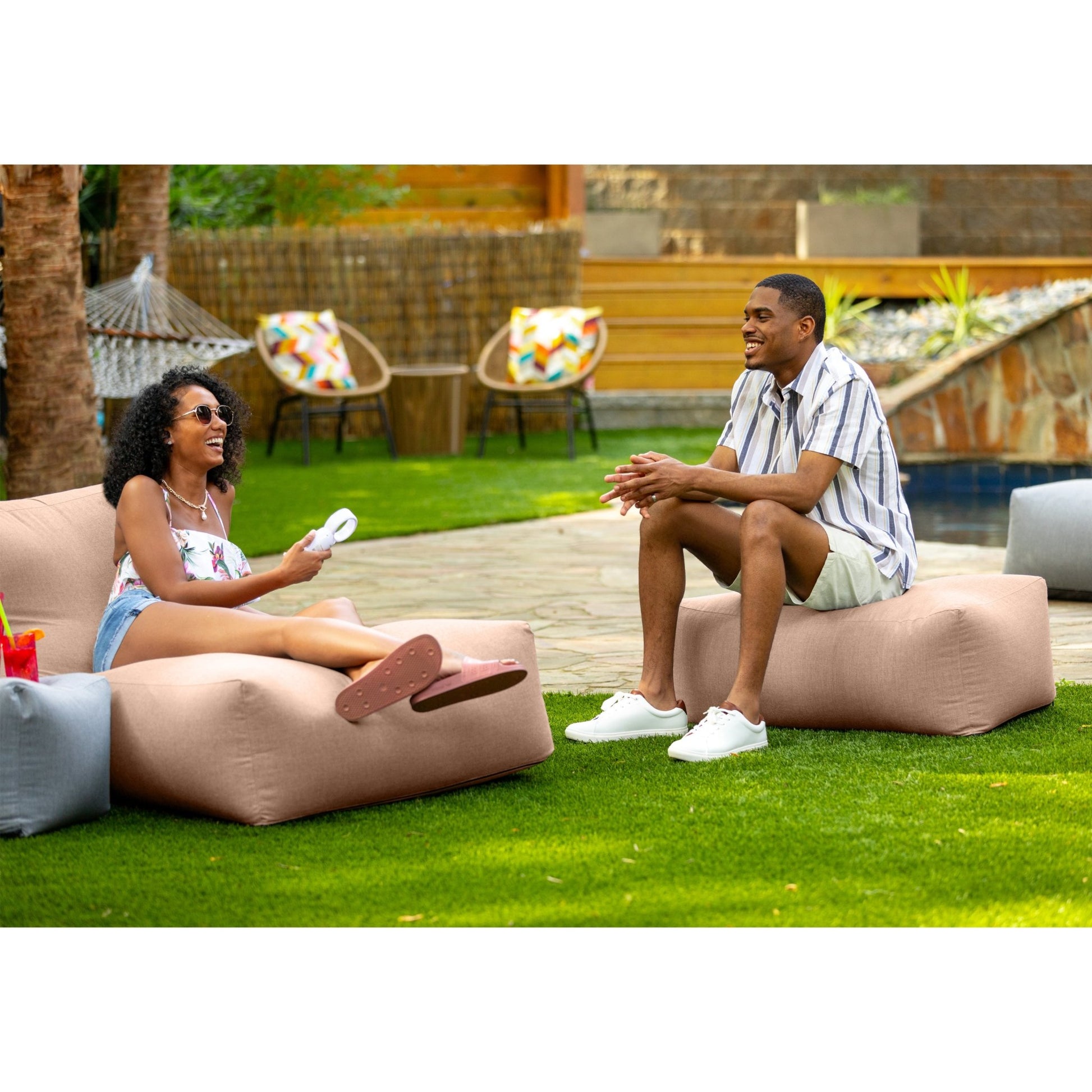 Jaxx Coza Ottoman - Large Outdoor Pouf & Footrest - Sunbrella (17638) - SchoolOutlet