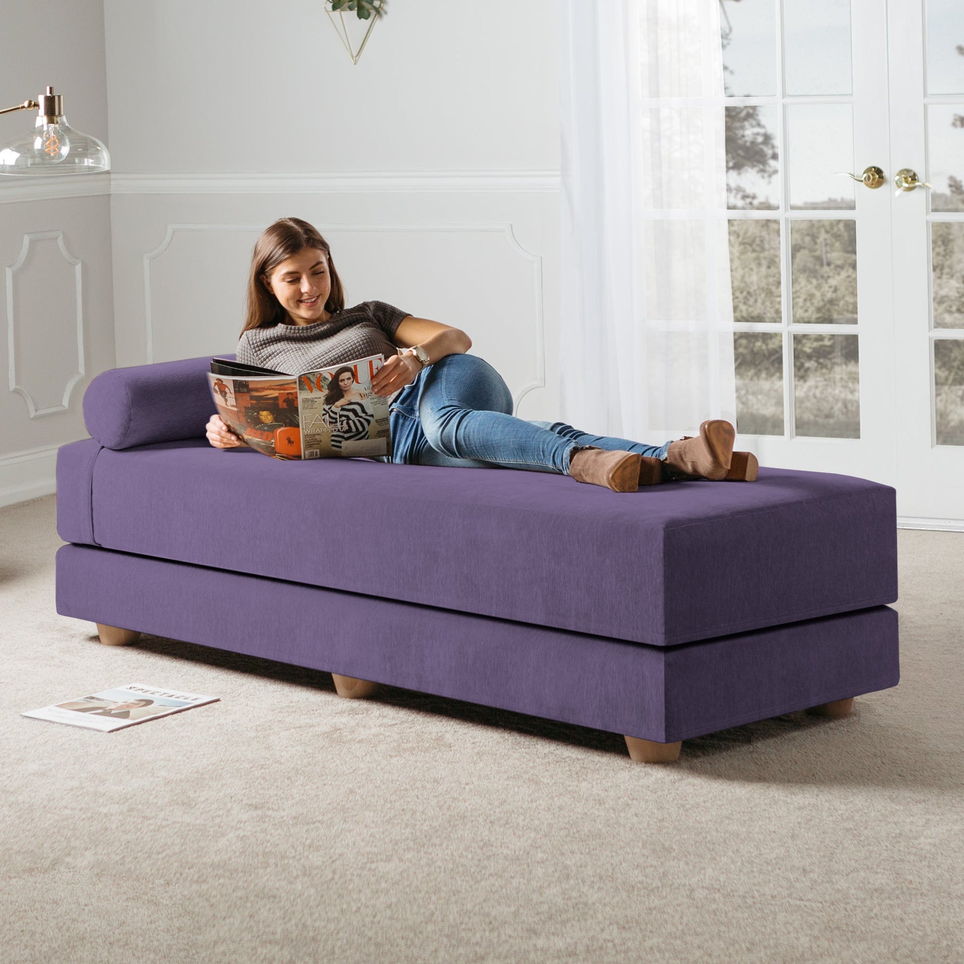 Jaxx Alon Daybed / Fold - Out Queen - Size Mattress - Premium Chenille (17700) - SchoolOutlet