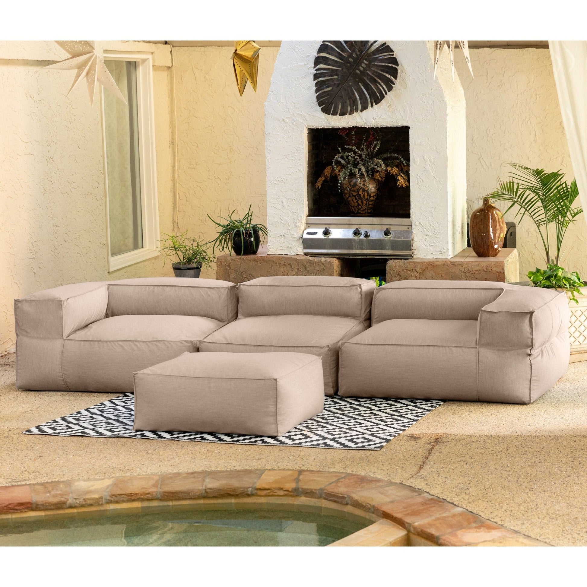 Jaxx Baya 4 Piece Outdoor Sofa with Ottoman - Luxurious European Style Soft Seating (19058) - SchoolOutlet