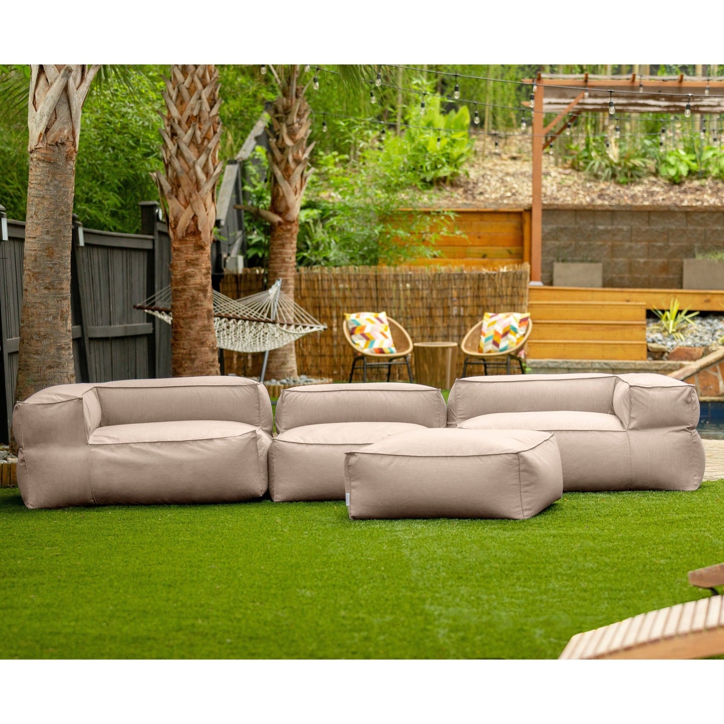 Jaxx Baya 4 Piece Outdoor Sofa with Ottoman - Luxurious European Style Soft Seating (19058) - SchoolOutlet