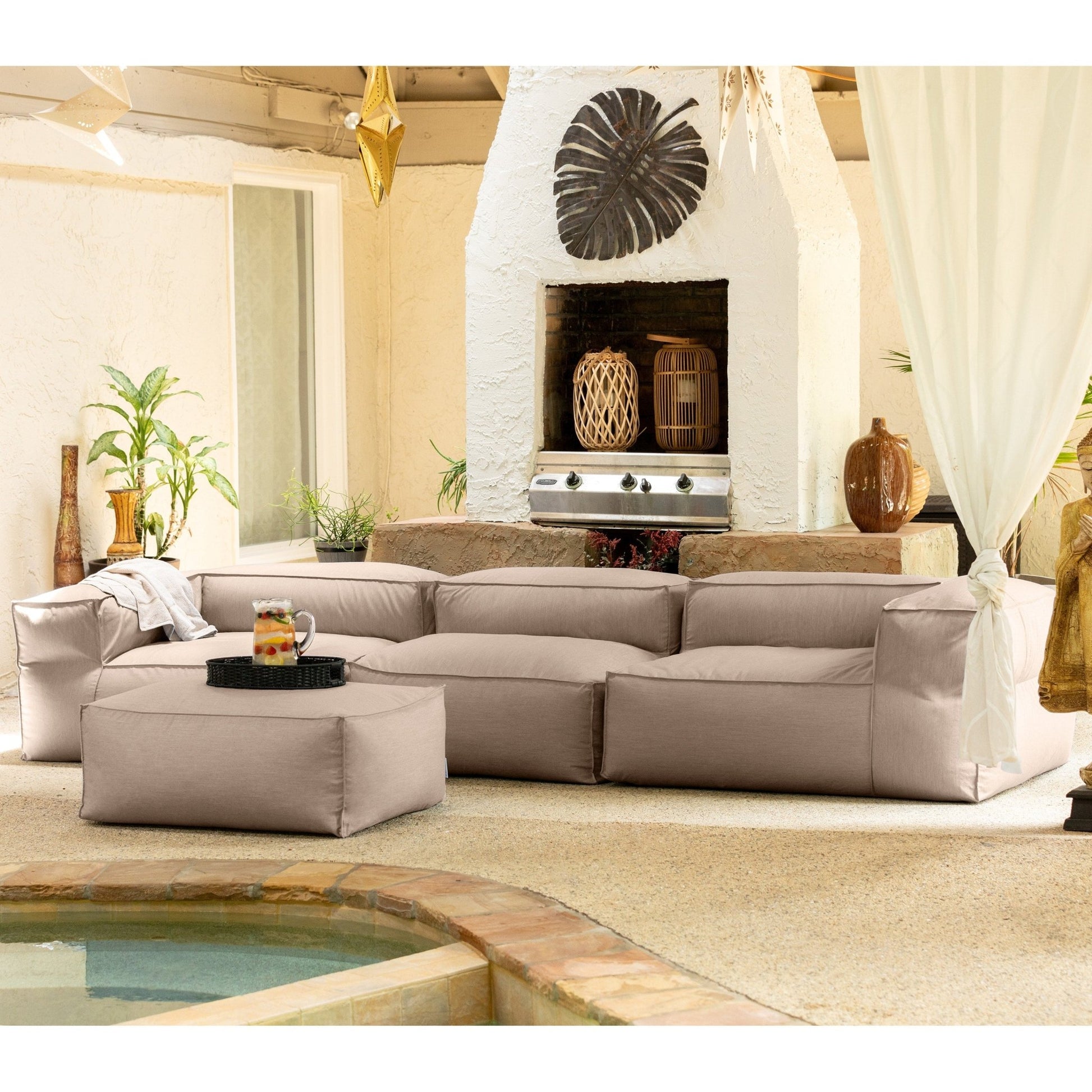Jaxx Baya 4 Piece Outdoor Sofa with Ottoman - Luxurious European Style Soft Seating (19058) - SchoolOutlet