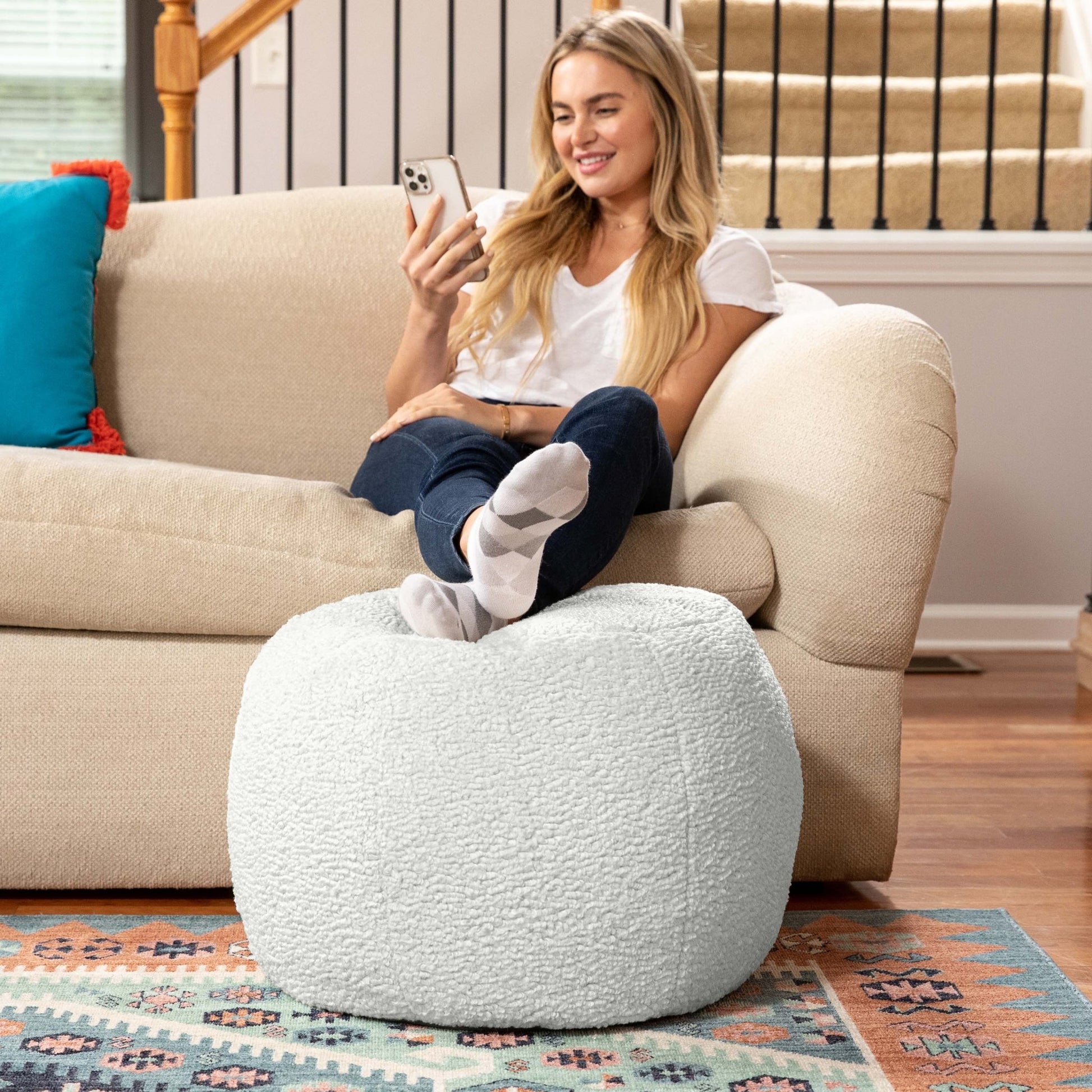 Jaxx Ellis Ottoman Shearling Faux - Lamb Plush Pouf for Modern Interior Design, small (19383) - SchoolOutlet