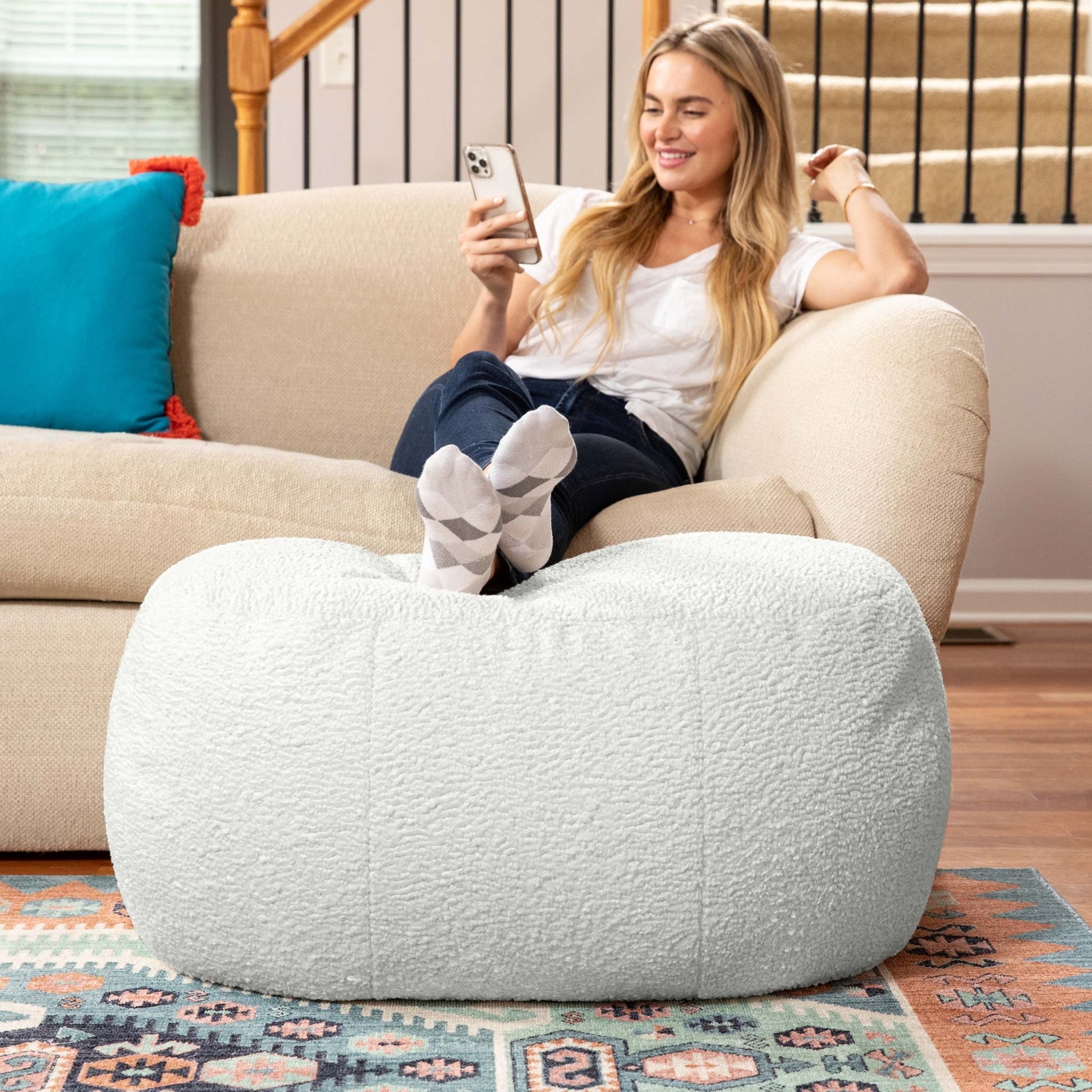 Jaxx Ellis Ottoman Shearling Faux - Lamb Plush Pouf for Modern Interior Design, oval (19385) - SchoolOutlet