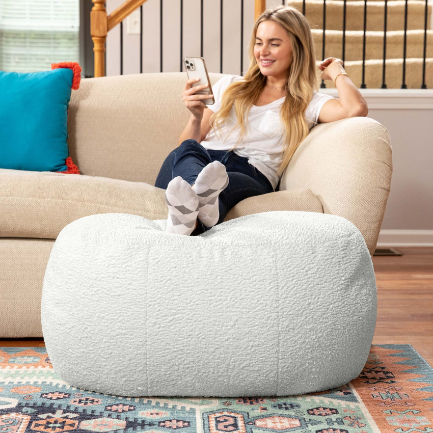 Jaxx Ellis Ottoman Shearling Faux - Lamb Plush Pouf for Modern Interior Design, oval (19385) - SchoolOutlet