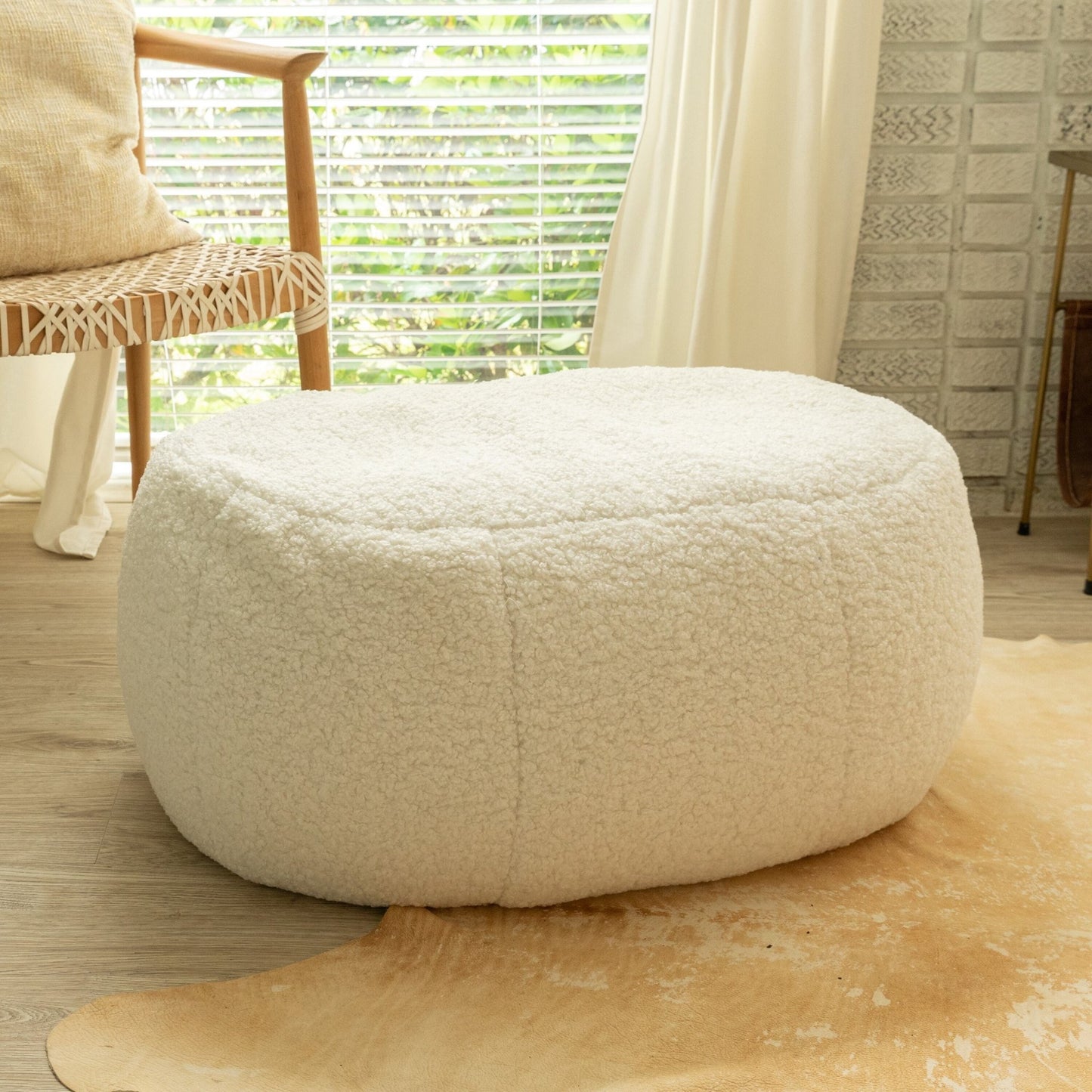Jaxx Ellis Ottoman Shearling Faux - Lamb Plush Pouf for Modern Interior Design, oval (19385) - SchoolOutlet