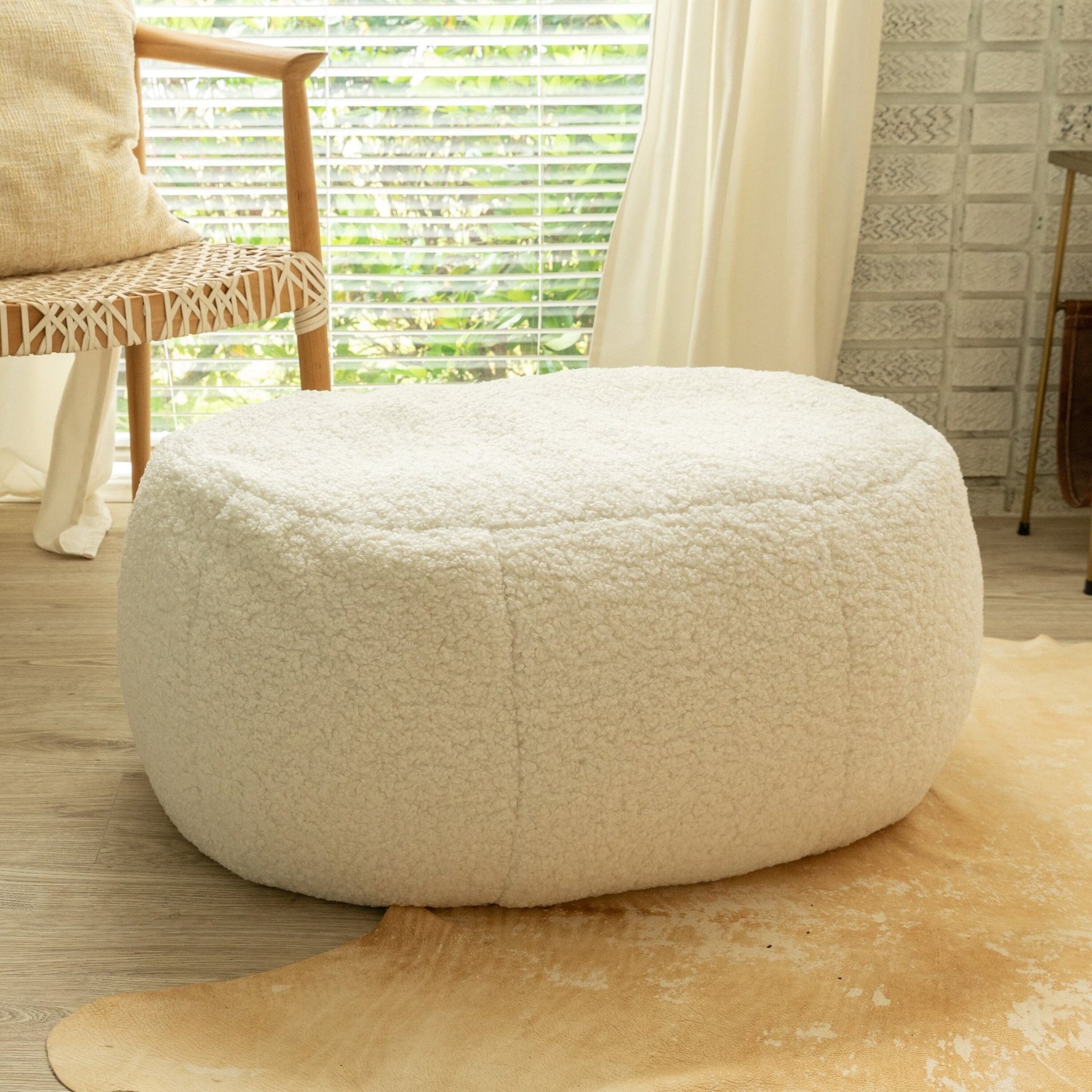 Jaxx Ellis Ottoman Shearling Faux - Lamb Plush Pouf for Modern Interior Design, oval (19385) - SchoolOutlet