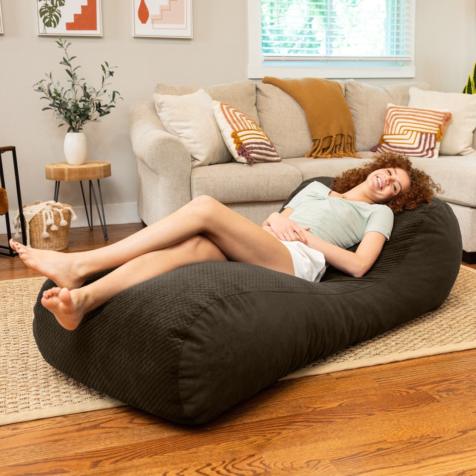 Jaxx Arlo Lounger Bean Bag Chair - Two - Tone - Quilted Microvelvet (JAX - 19480) - SchoolOutlet