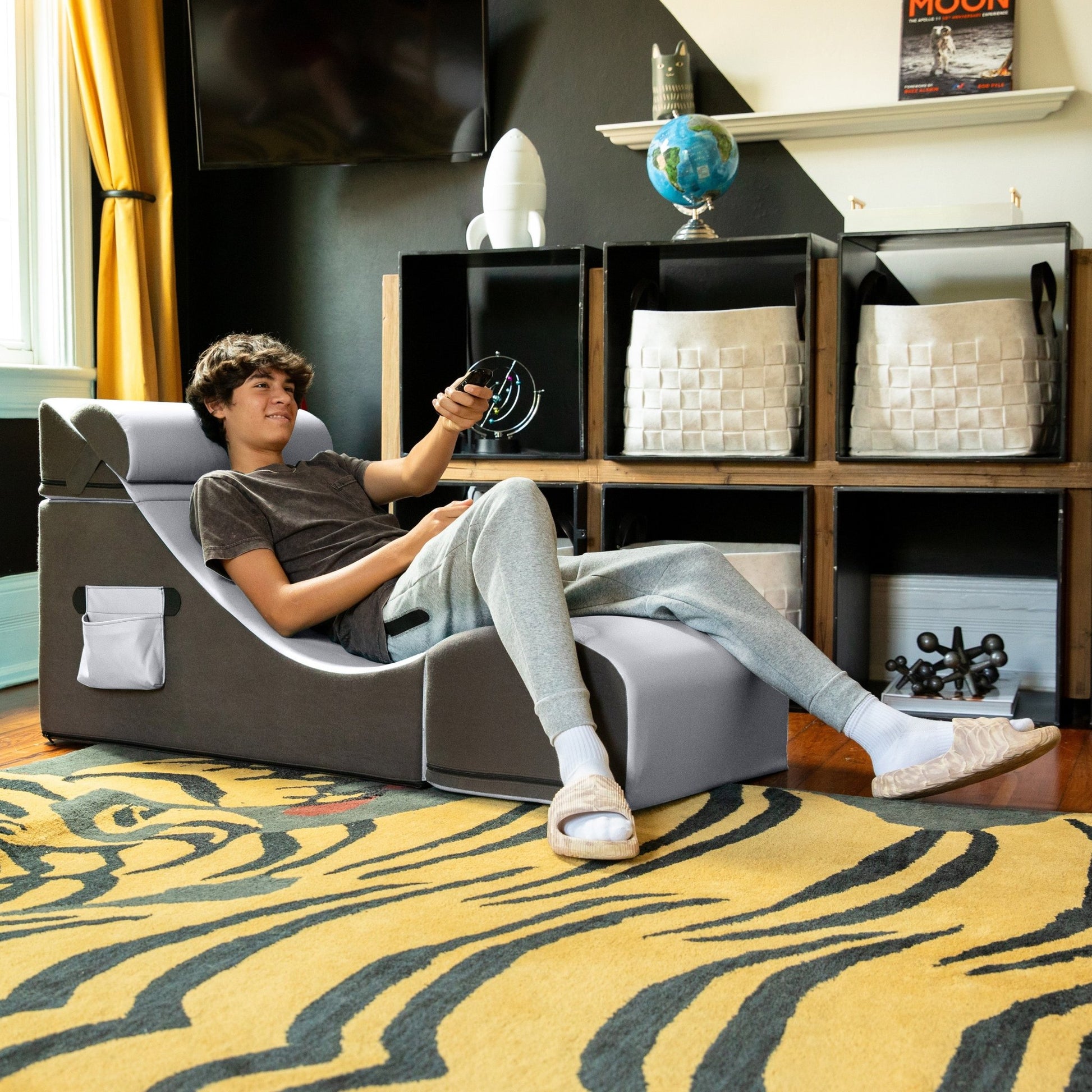 Jaxx Flexx V - Tex Convertible 3 in 1 Gamer Chair, Table, & Ottoman w/ Adjustable Headrest & Pocket (19540) - SchoolOutlet