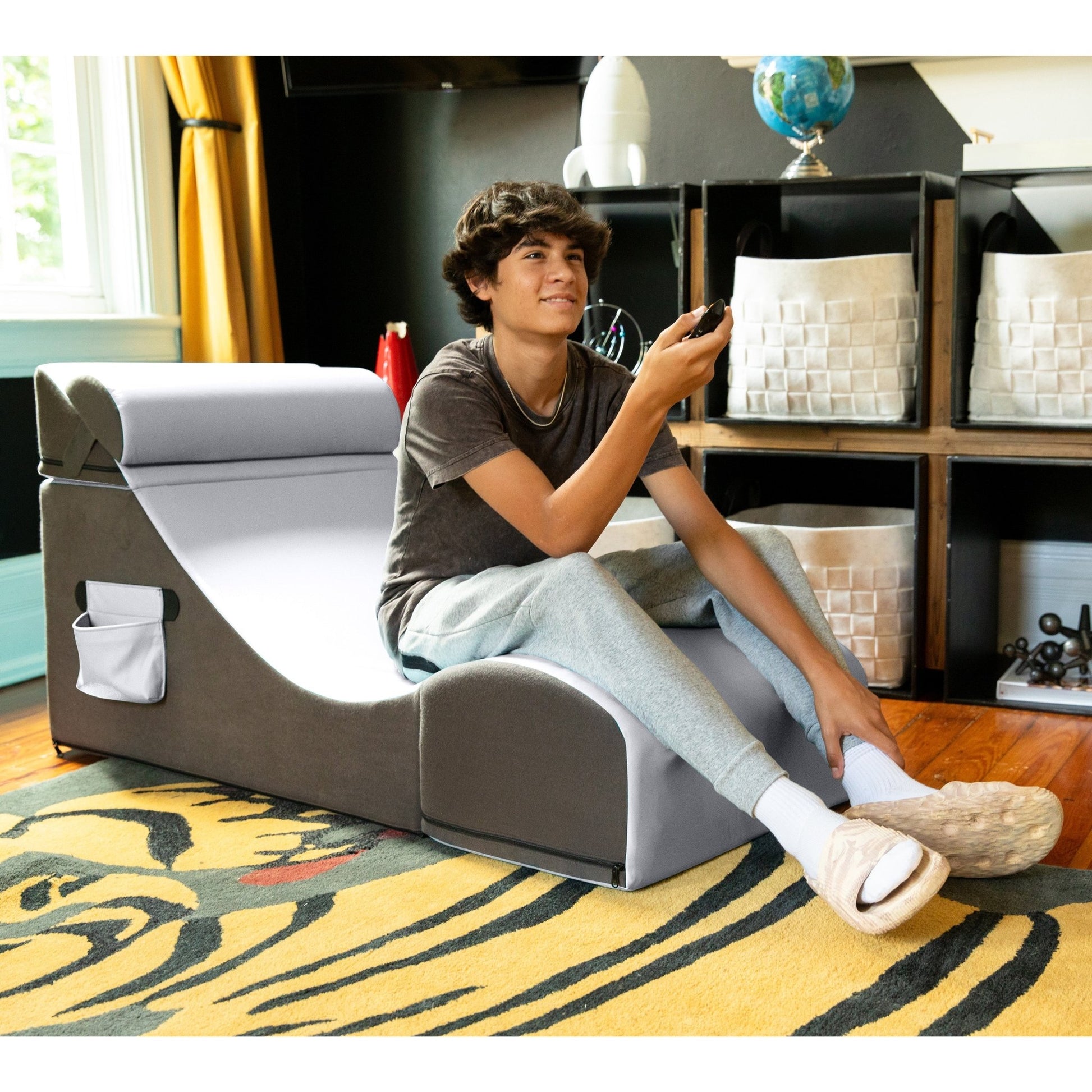 Jaxx Flexx V - Tex Convertible 3 in 1 Gamer Chair, Table, & Ottoman w/ Adjustable Headrest & Pocket (19540) - SchoolOutlet