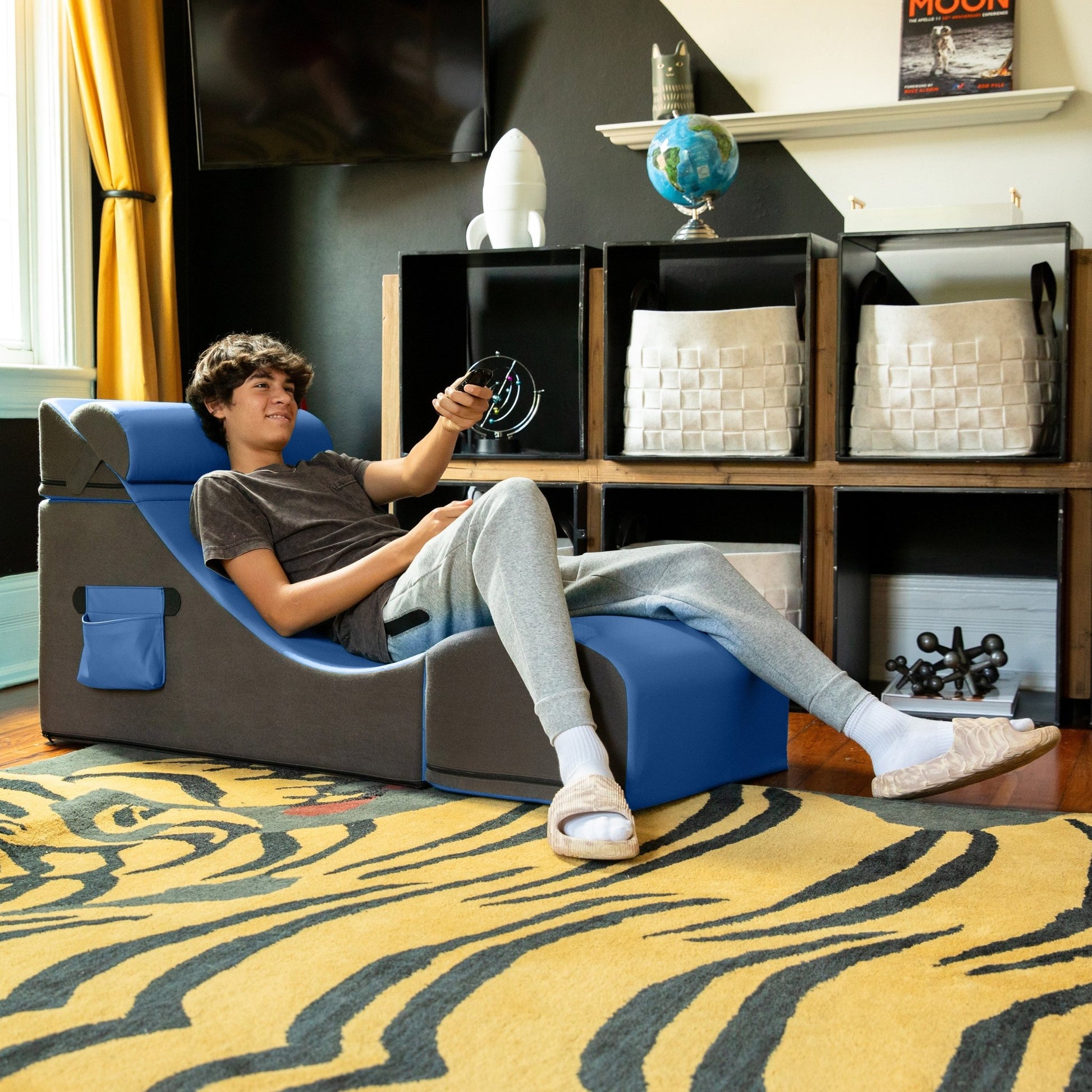 Jaxx Flexx V - Tex Convertible 3 in 1 Gamer Chair, Table, & Ottoman w/ Adjustable Headrest & Pocket (19540) - SchoolOutlet