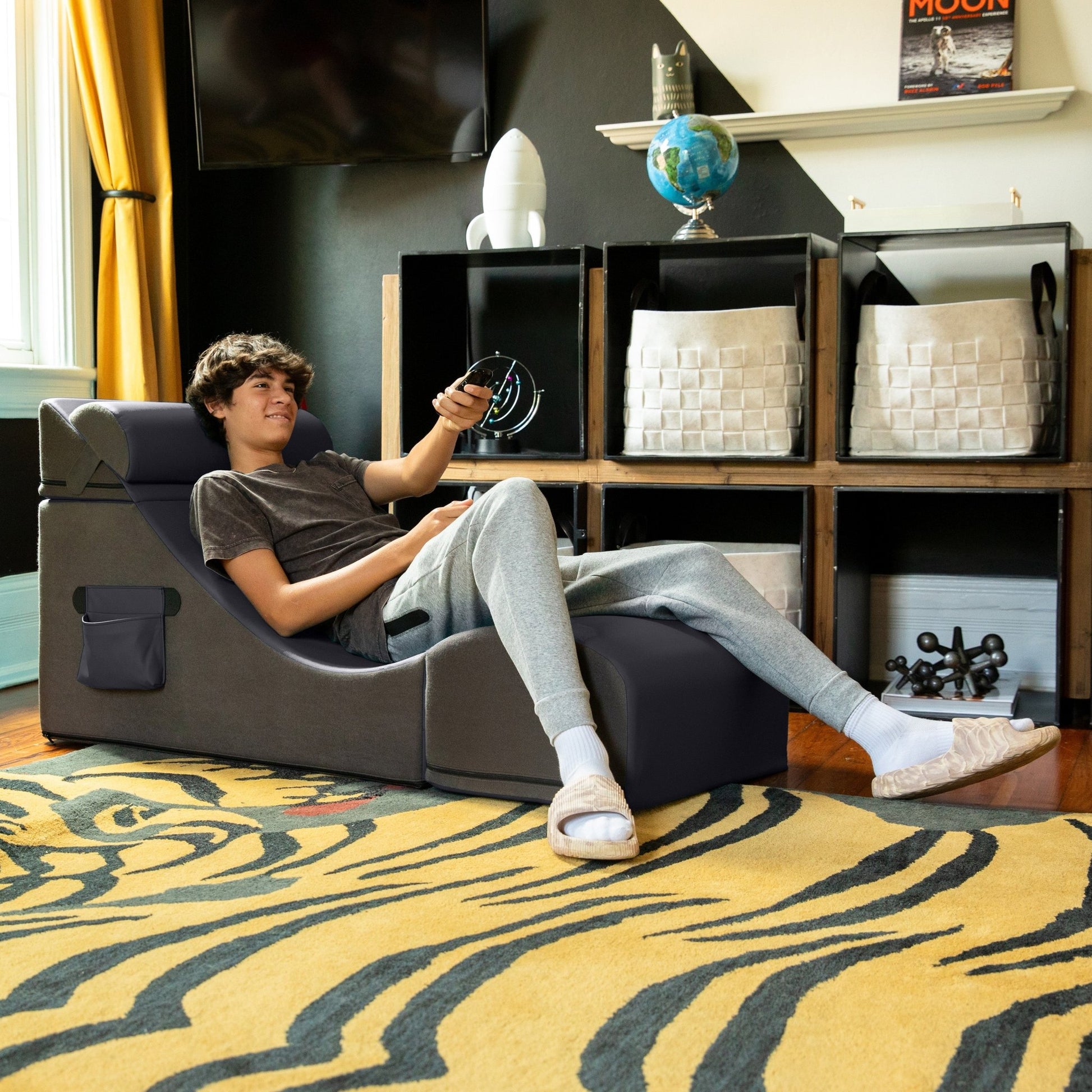 Jaxx Flexx V - Tex Convertible 3 in 1 Gamer Chair, Table, & Ottoman w/ Adjustable Headrest & Pocket (19540) - SchoolOutlet