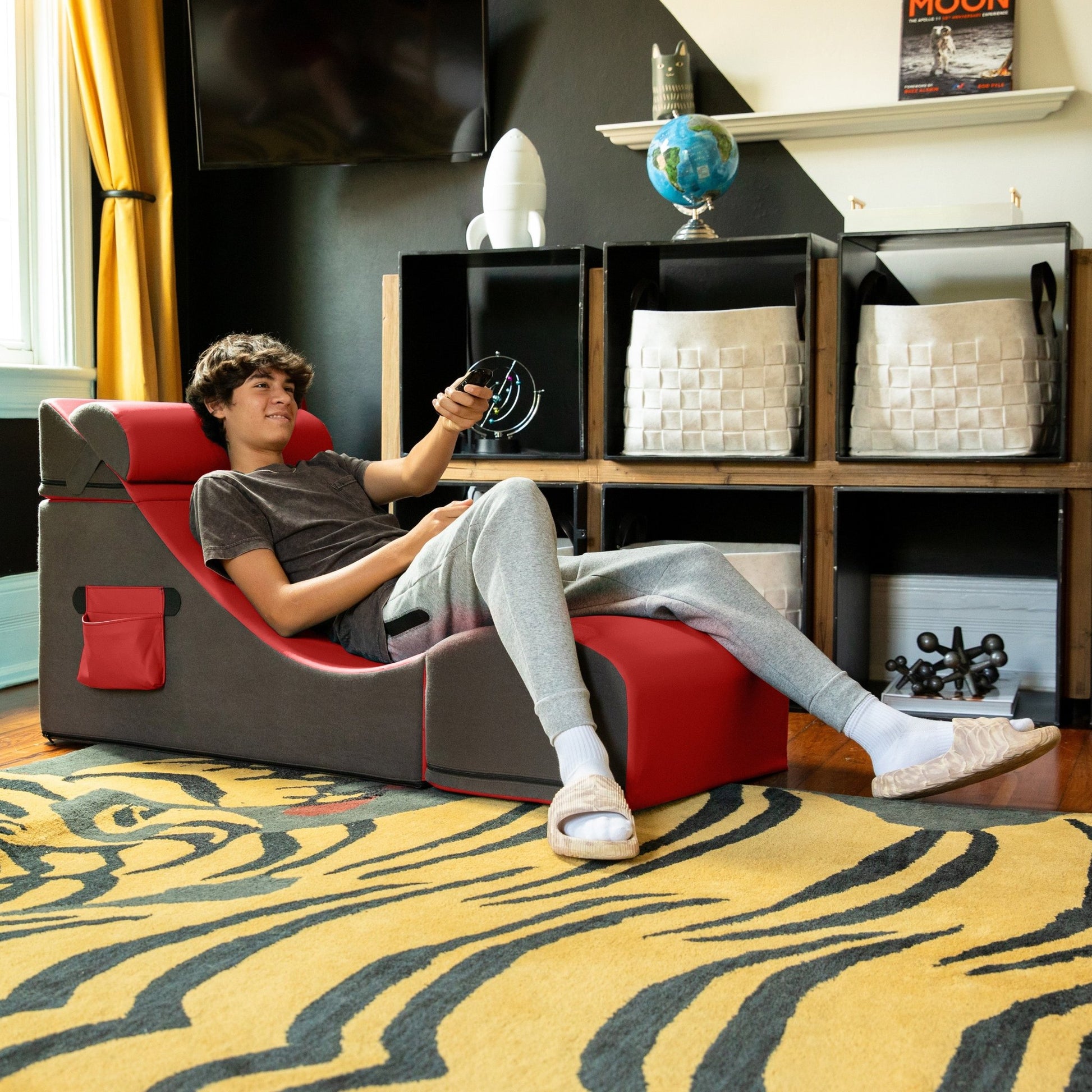 Jaxx Flexx V - Tex Convertible 3 in 1 Gamer Chair, Table, & Ottoman w/ Adjustable Headrest & Pocket (19540) - SchoolOutlet