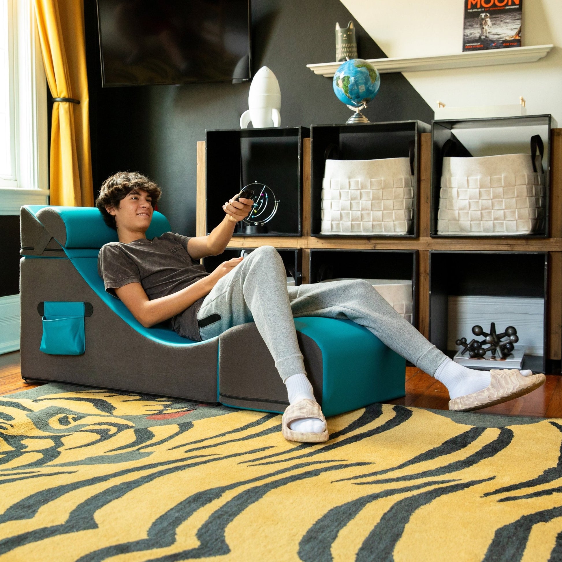 Jaxx Flexx V - Tex Convertible 3 in 1 Gamer Chair, Table, & Ottoman w/ Adjustable Headrest & Pocket (19540) - SchoolOutlet