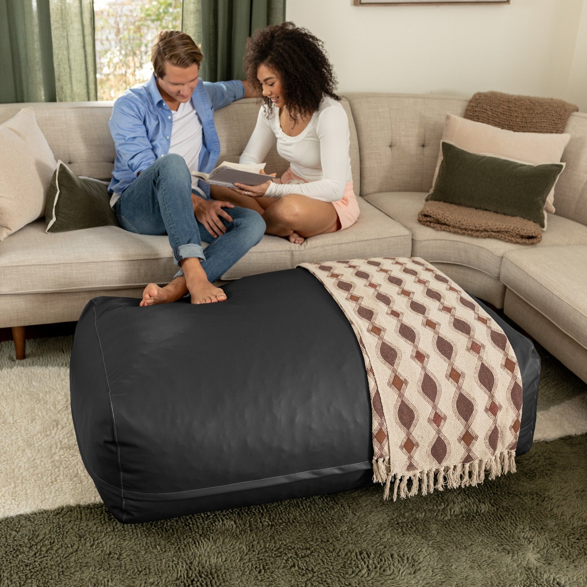 Jaxx Atrium Collection Lino Ottoman - Oversized Large Couch Ottoman & Foam - Filled Lounger (19633) - SchoolOutlet