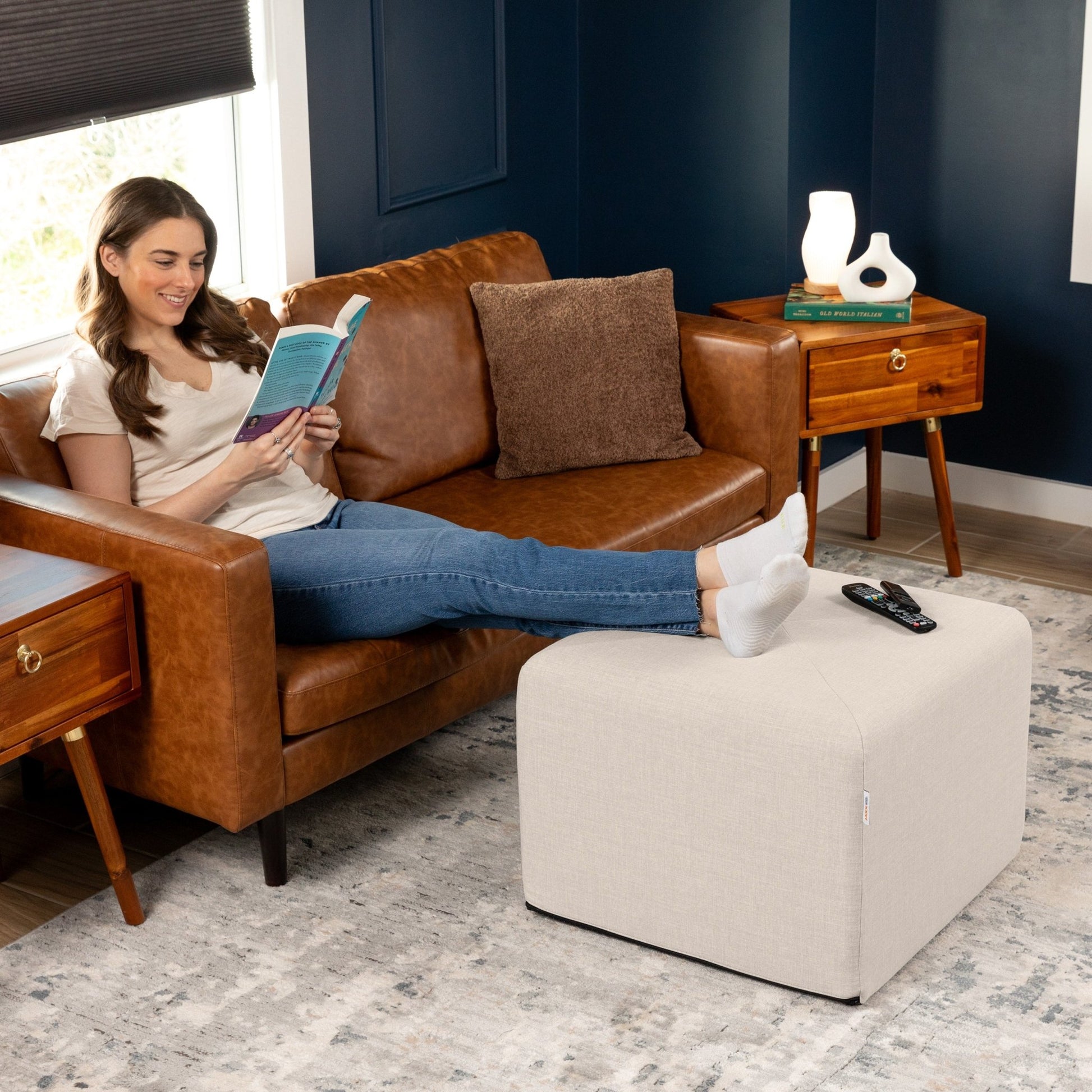 Jaxx Monroe Square Foam Ottoman with Stain Resistant Performance Fabric, Large (24 x 24 x 18) (19771) - SchoolOutlet