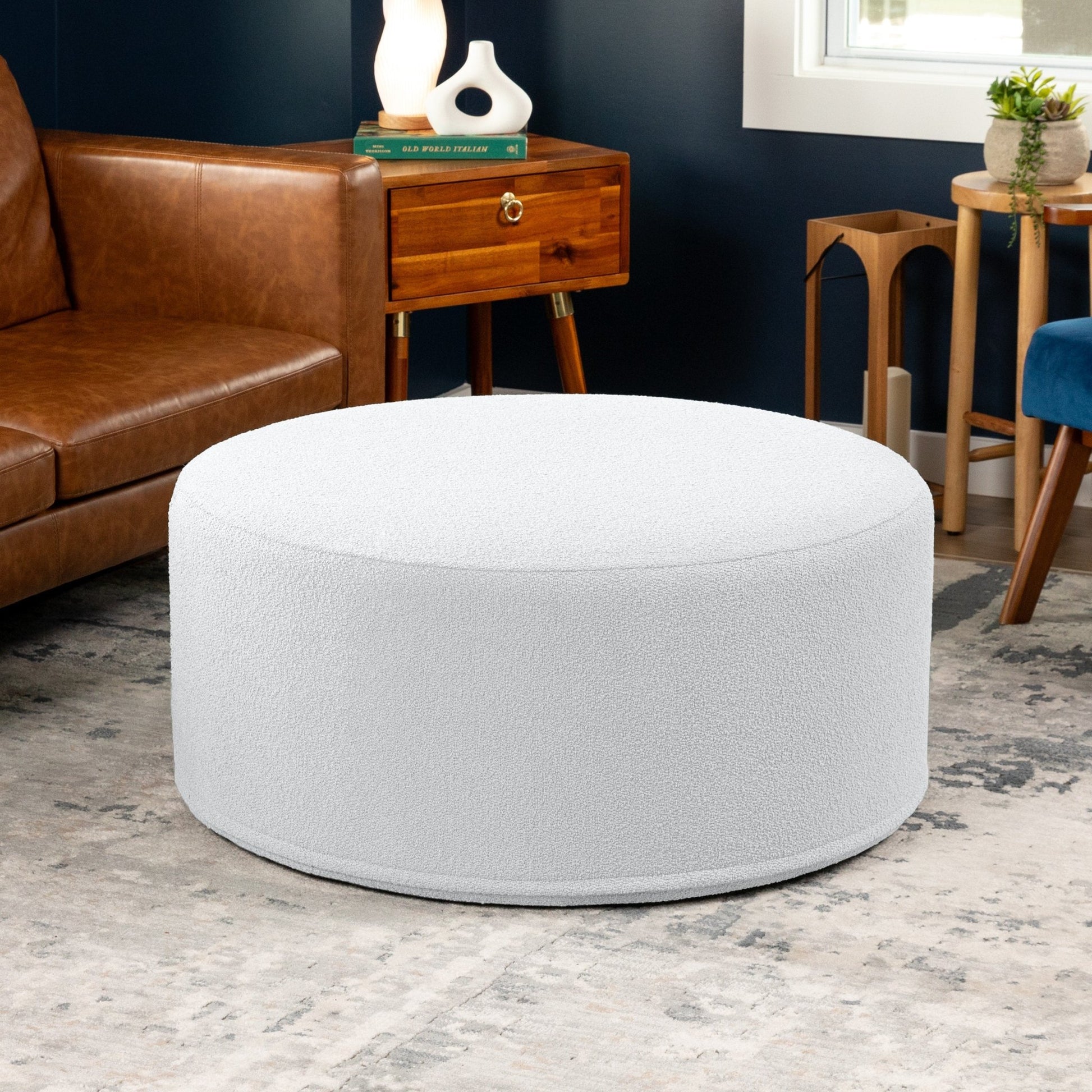 Jaxx Candler Round Couch Ottoman - Oversized Giant Coffee Table & Foot Rest, 36", Luxe Boucle (19784) - SchoolOutlet