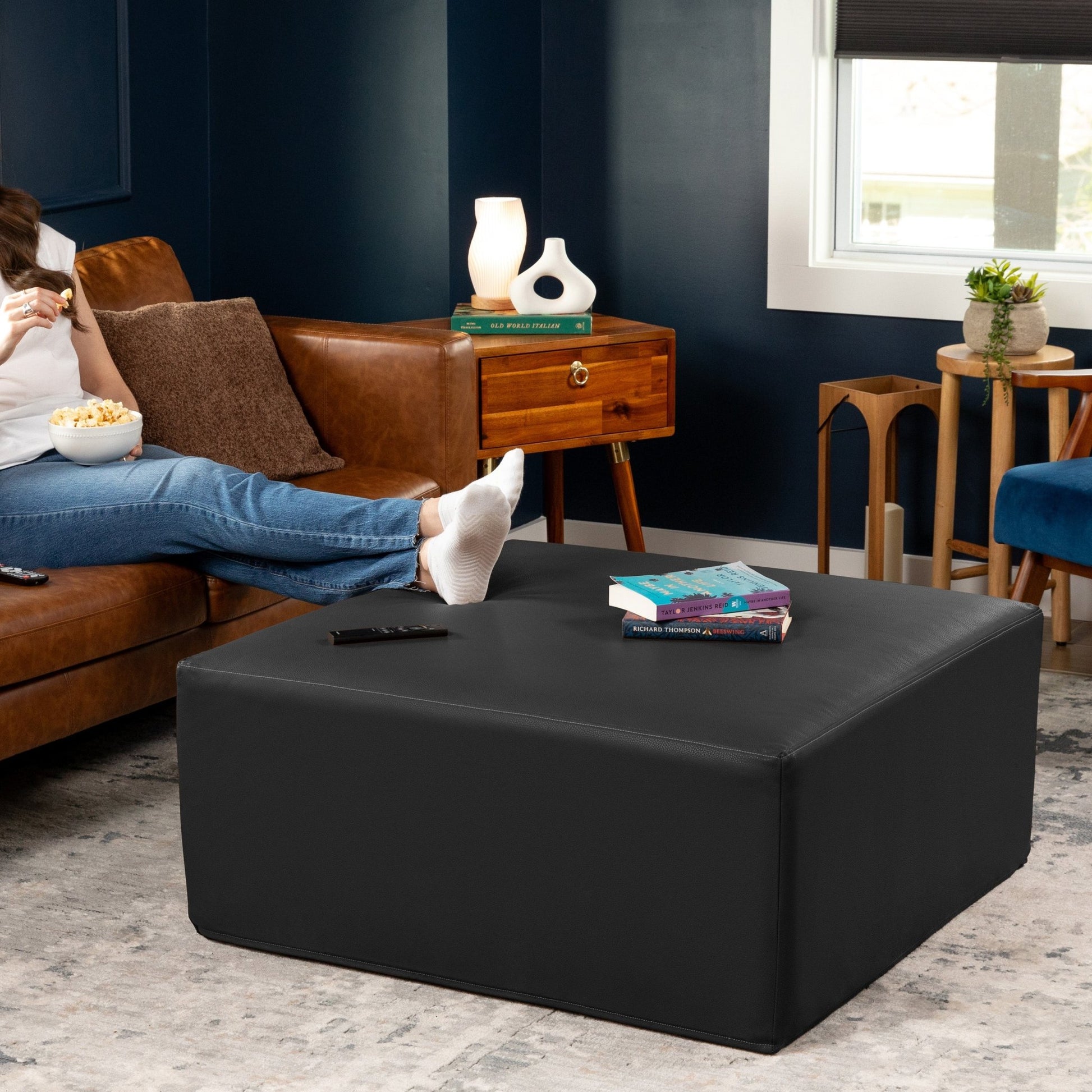 Jaxx Fairlie Couch Ottoman, Oversized Square Foam Coffee Table Ottoman - Premium Faux Leather(19789) - SchoolOutlet