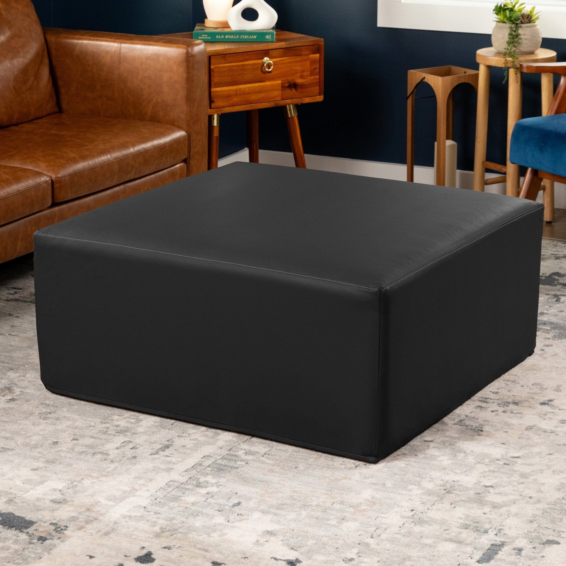 Jaxx Fairlie Couch Ottoman, Oversized Square Foam Coffee Table Ottoman - Premium Faux Leather(19789) - SchoolOutlet