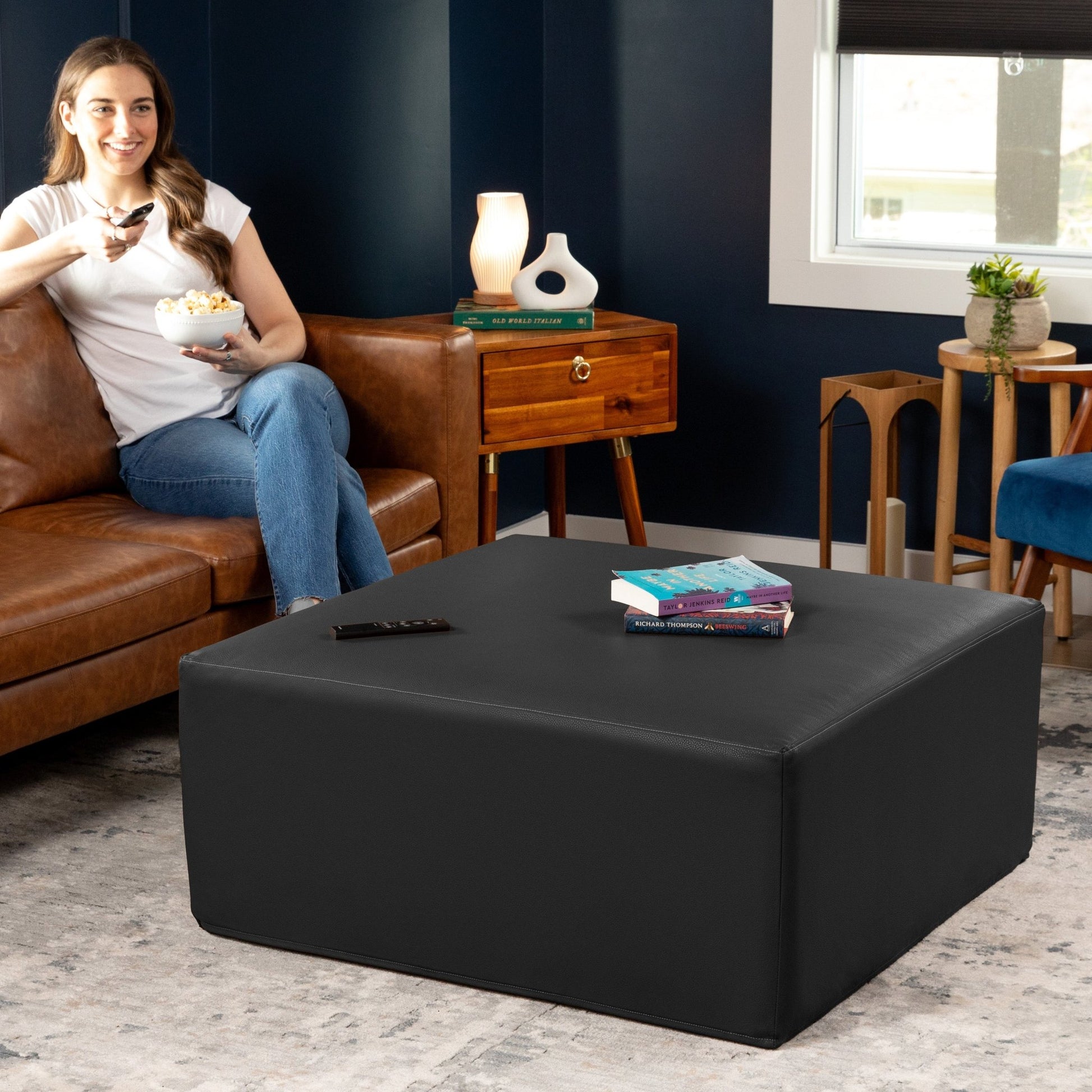 Jaxx Fairlie Couch Ottoman, Oversized Square Foam Coffee Table Ottoman - Premium Faux Leather(19789) - SchoolOutlet