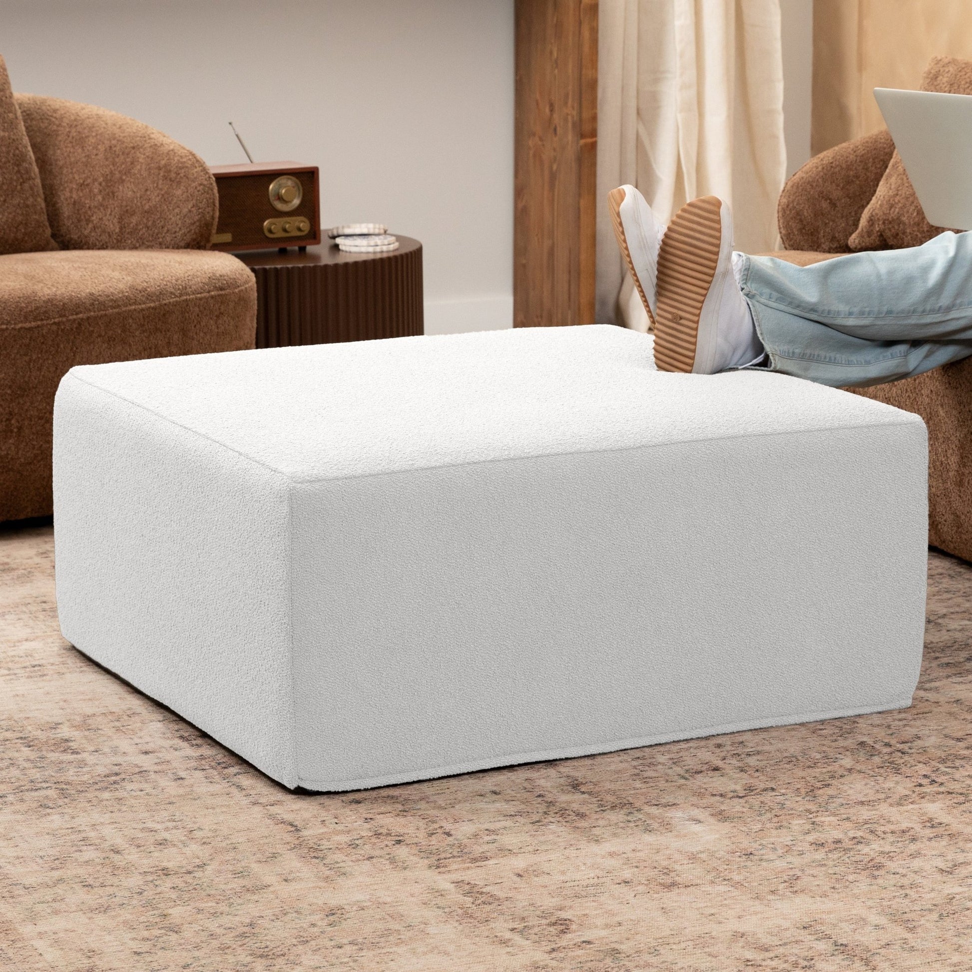 Jaxx Fairlie Couch Ottoman, Oversized Square Foam Coffee Table Ottoman - Premium Faux Leather(19789) - SchoolOutlet
