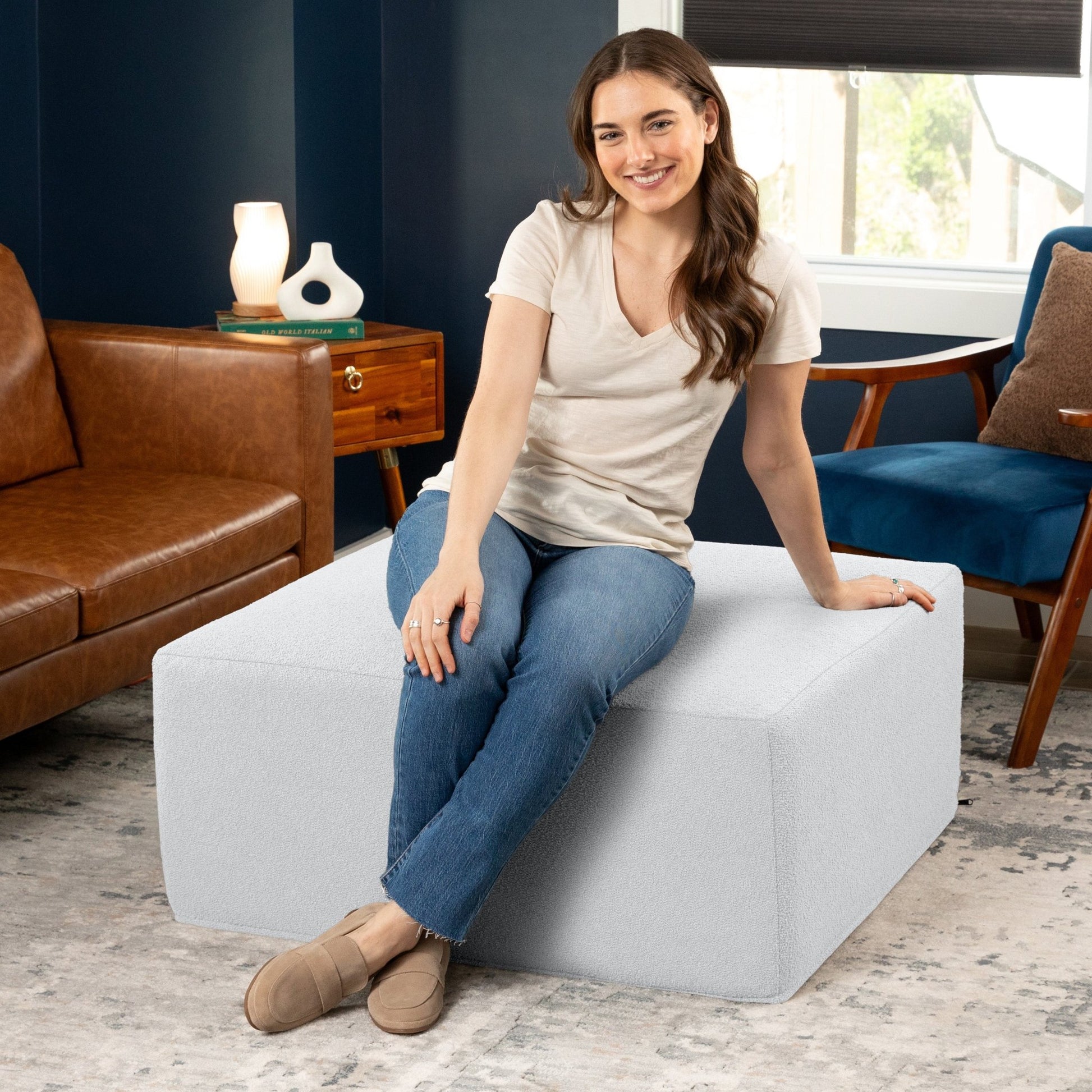 Jaxx Fairlie Couch Ottoman, Oversized Square Foam Coffee Table Ottoman - Premium Faux Leather(19789) - SchoolOutlet