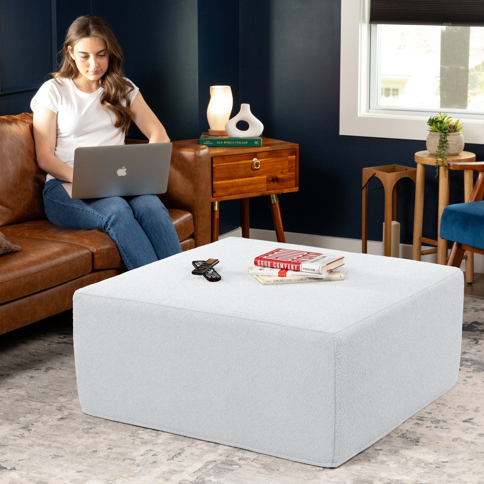 Jaxx Fairlie Couch Ottoman, Oversized Square Foam Coffee Table Ottoman - Premium Faux Leather(19789) - SchoolOutlet