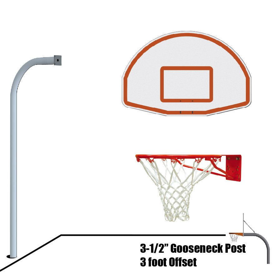 Jaypro Outdoor Basketball System Gooseneck (3 - 1/2" Pole with 36" Offset) - Alumunum Fan, Galvanized (455 - FABT - SR) - SchoolOutlet