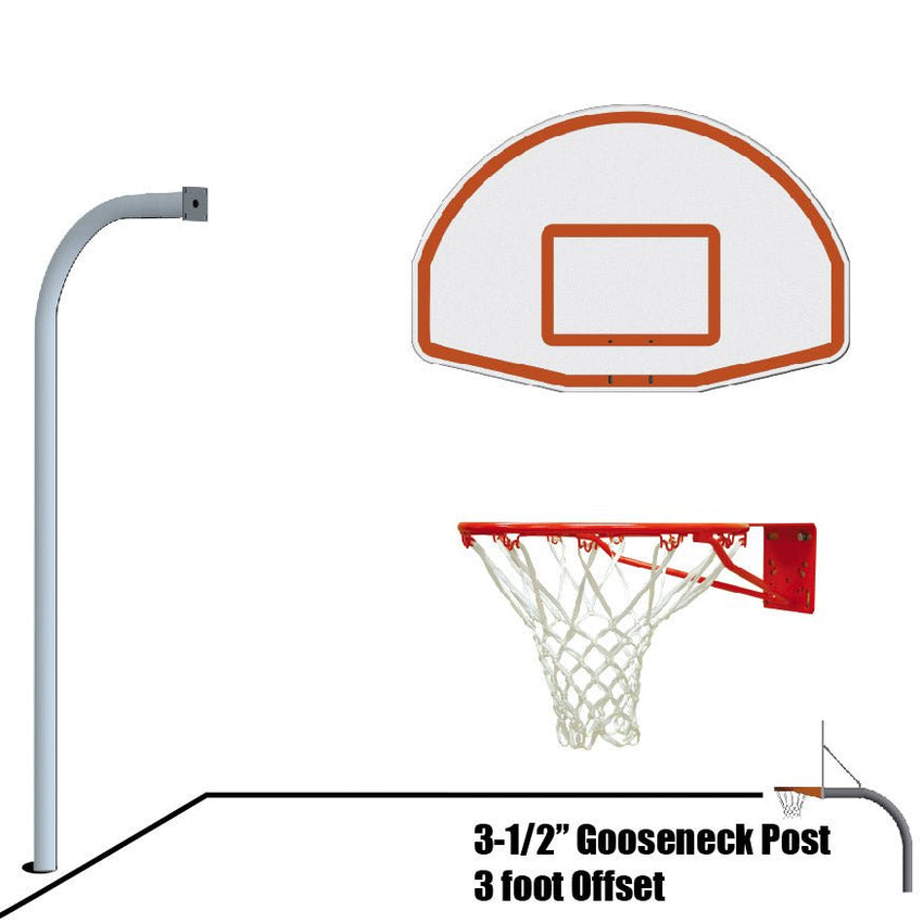 Jaypro Outdoor Basketball System Gooseneck (3 - 1/2" Pole with 36" Offset) - Alumunum Fan, Galvanized (455 - FABT - SR) - SchoolOutlet