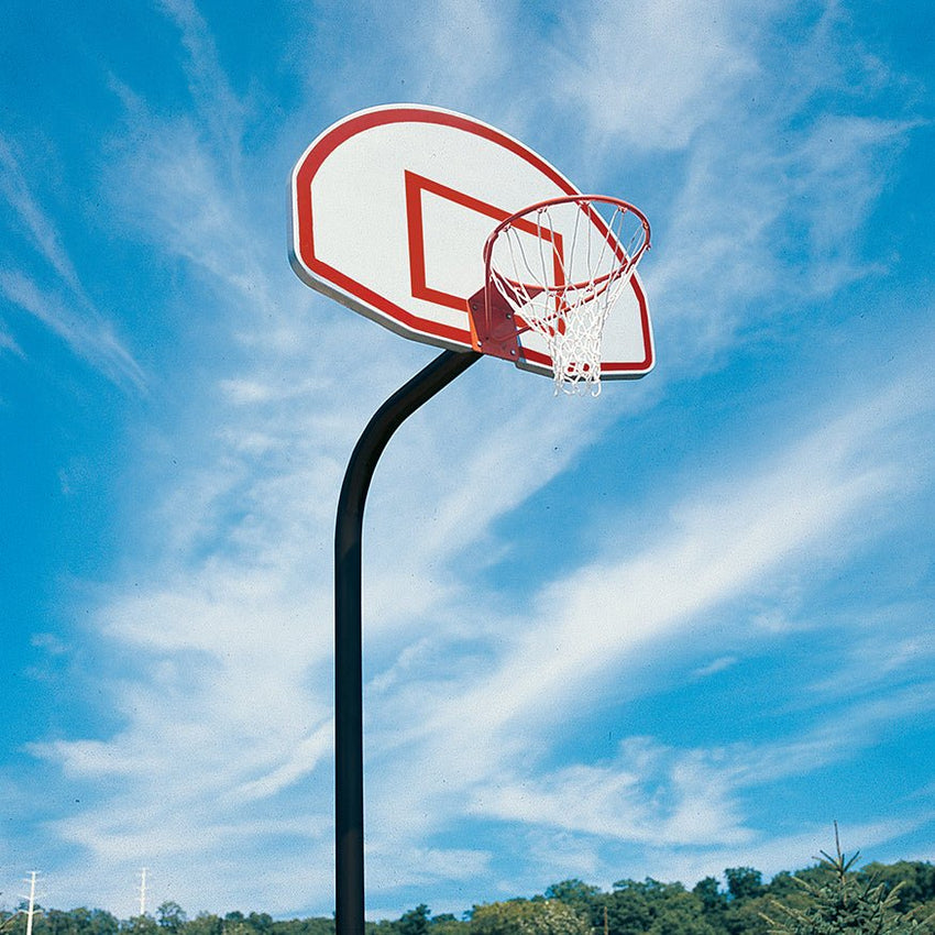 Jaypro Outdoor Basketball System Gooseneck (3 - 1/2" Pole with 36" Offset) - Alumunum Fan, Black (455 - FABT - SR - BK) - SchoolOutlet