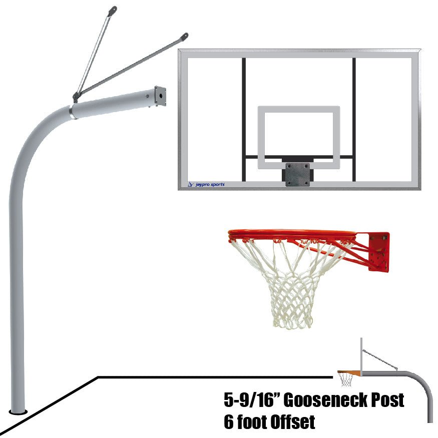 Jaypro Basketball System - Gooseneck (5 - 9/16" Pole with 6 ft. Offset) - 72" Acrylic Backboard (656 - AC - XX) - SchoolOutlet