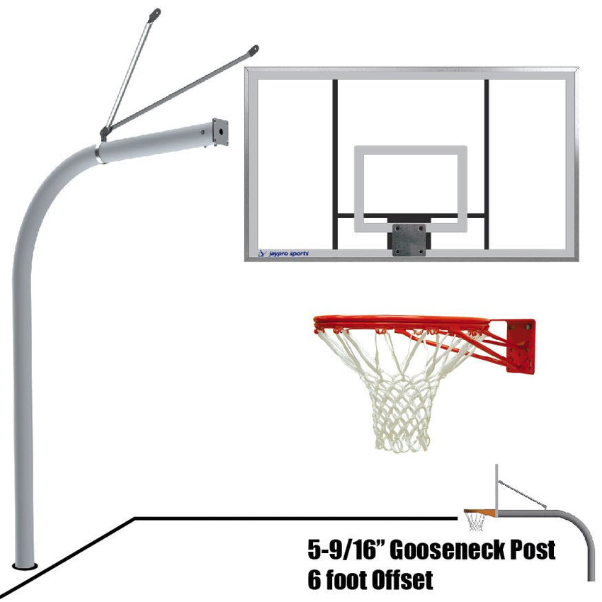 Jaypro Basketball System - Gooseneck (5 - 9/16" Pole with 6 ft. Offset) - 72" Acrylic Backboard (656 - AC - XX) - SchoolOutlet