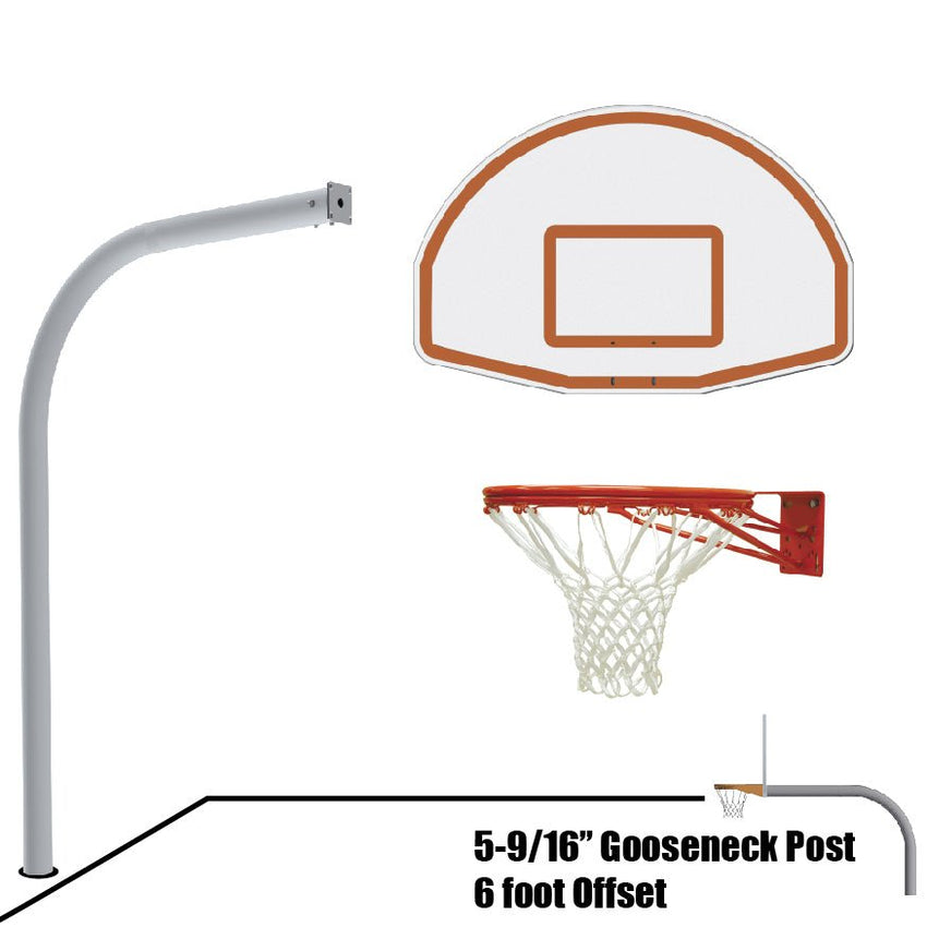 Jaypro Basketball System - Gooseneck (5 - 9/16" Pole with 6 ft. Offset) - 54" Aluminum Fan Backboard - Outdoor (656 - FABT - XX) - SchoolOutlet