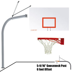 Jaypro Basketball System - Gooseneck (5-9/16" Pole with 6 ft. Offset) - 72"W x 42"H Steel Backboard - Rectangular, Outdoor (656-RS-XX)